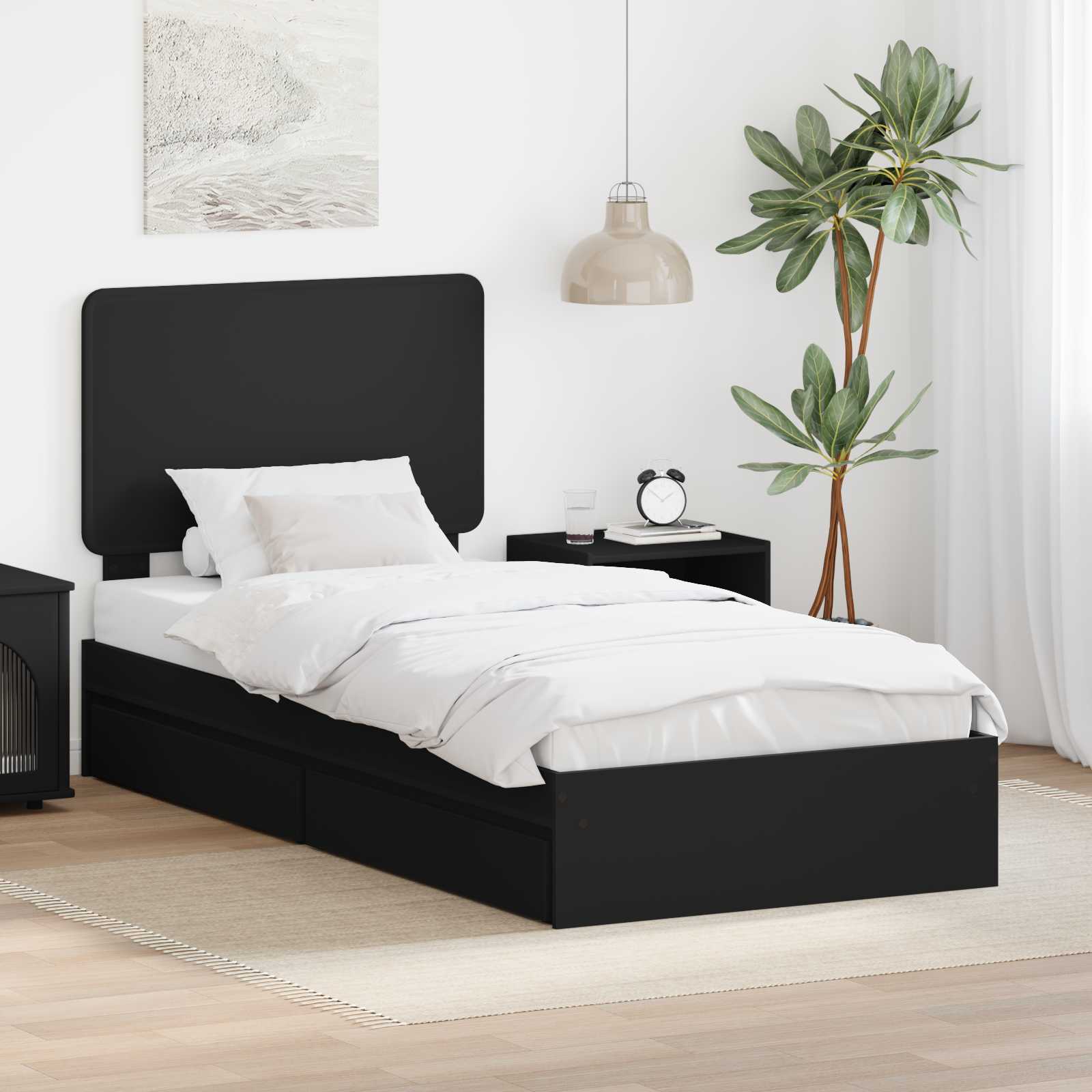 Letto con Contenitore Nero 90 x 190 cm Legno multistrato | homemem39