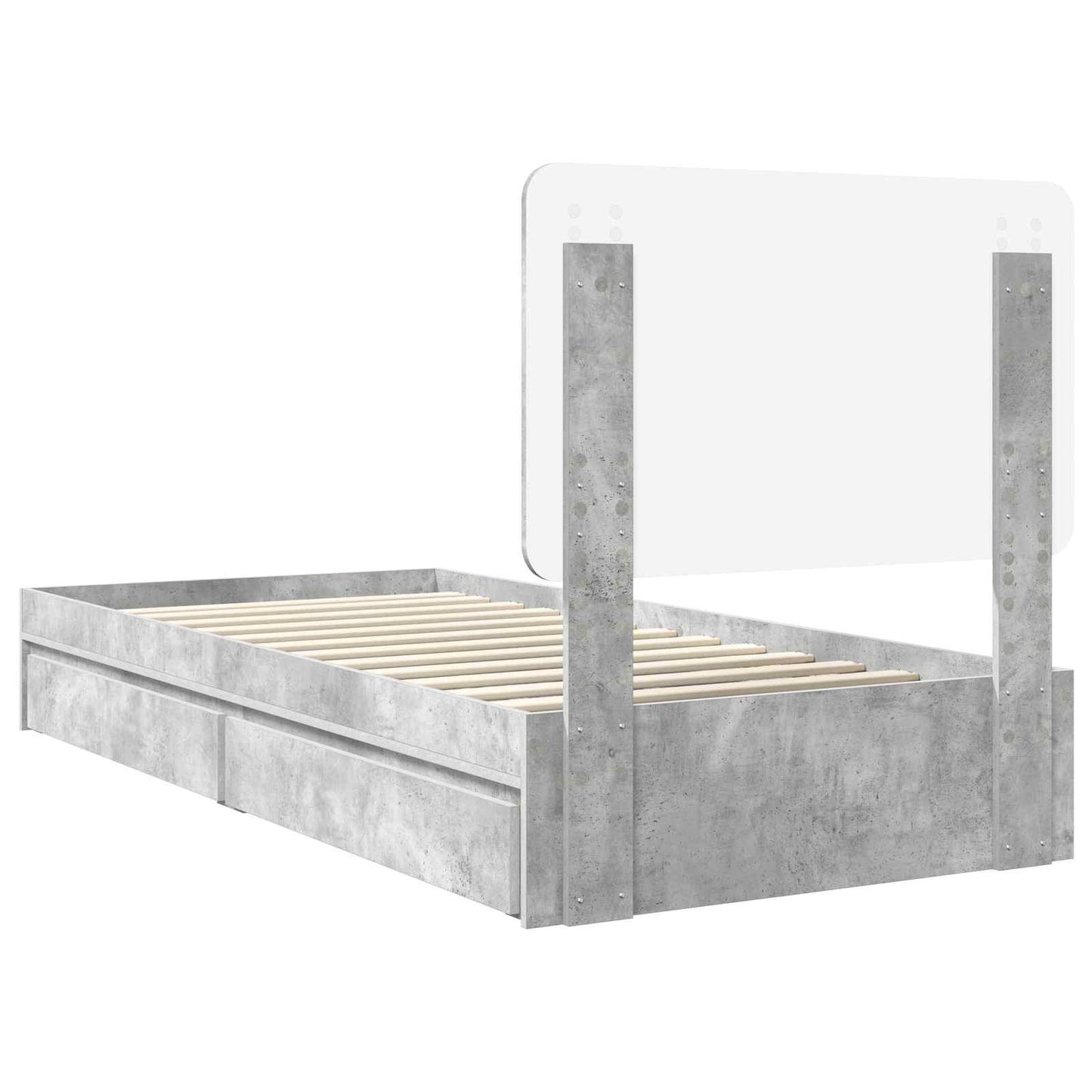 Letto con Contenitore con testiera Grigio cemento 90 x 190 cm | homemem39