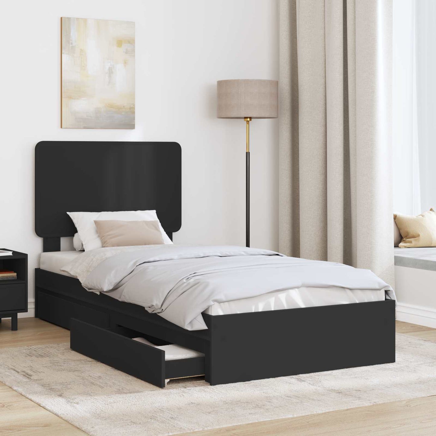Letto con Contenitore Nero 75 x 190 cm Legno multistrato | homemem39