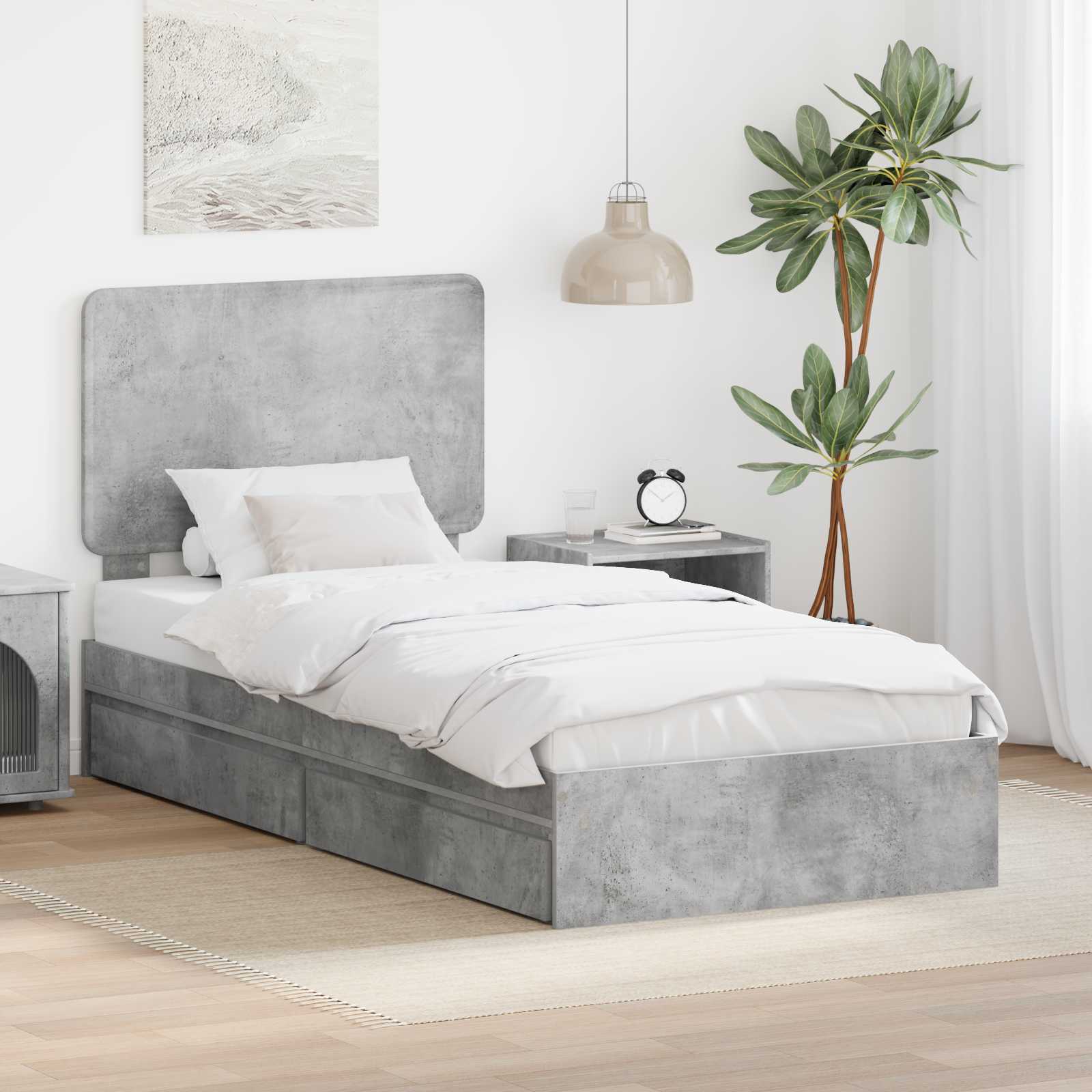Letto con Contenitore con testiera Grigio cemento 75 x 190 cm | homemem39