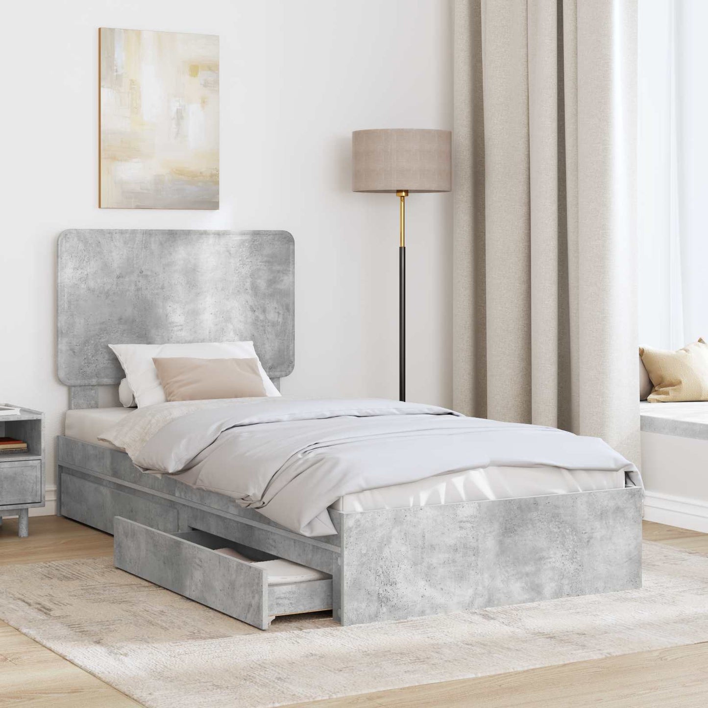 Letto con Contenitore con testiera Grigio cemento 75 x 190 cm | homemem39