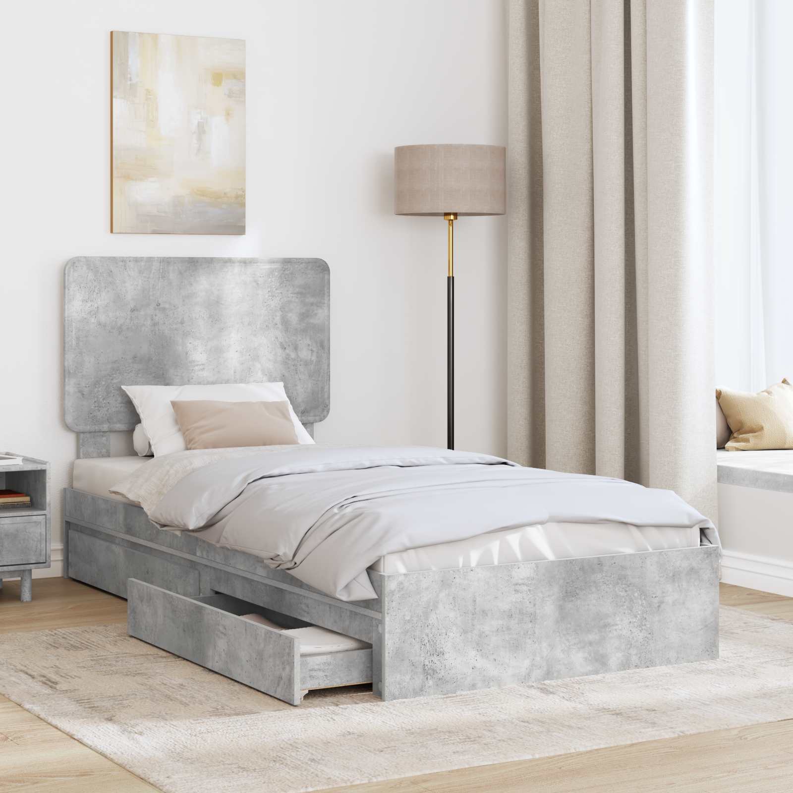 Letto con Contenitore con testiera Grigio cemento 75 x 190 cm | homemem39