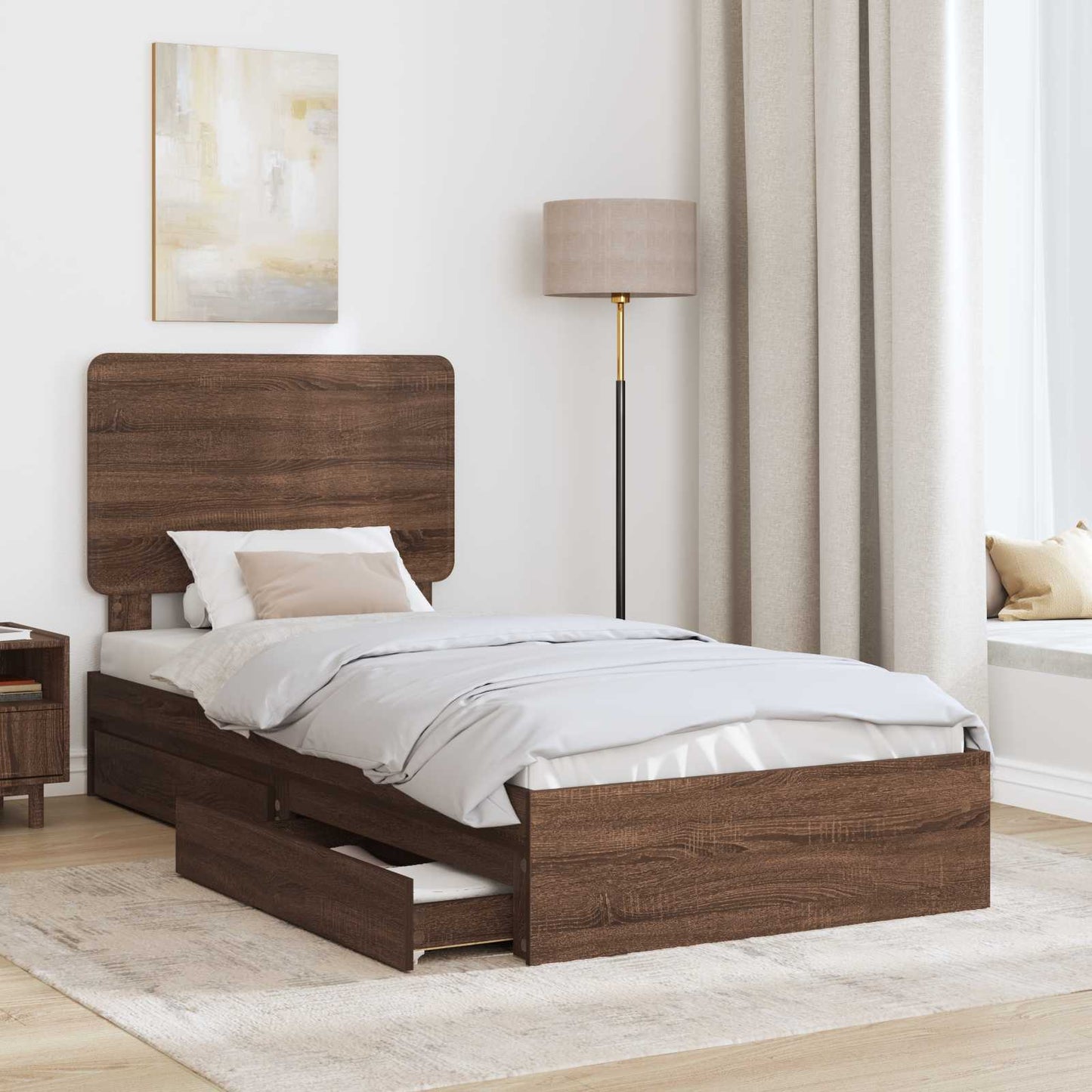 Letto con Contenitore con testiera Rovere Marrone 75 x 190 cm | homemem39