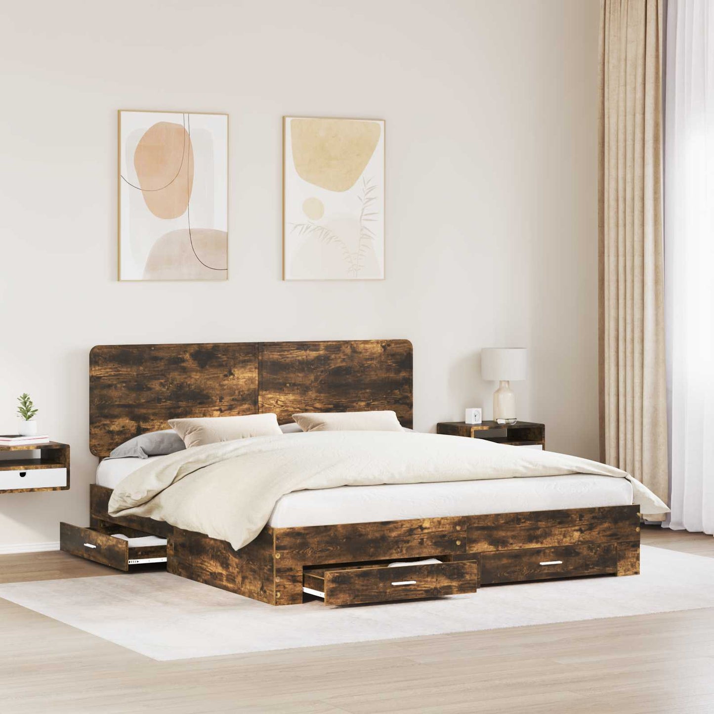 Struttura del letto Rovere fumé 200 x 200 cm Legno multistrato | homemem39