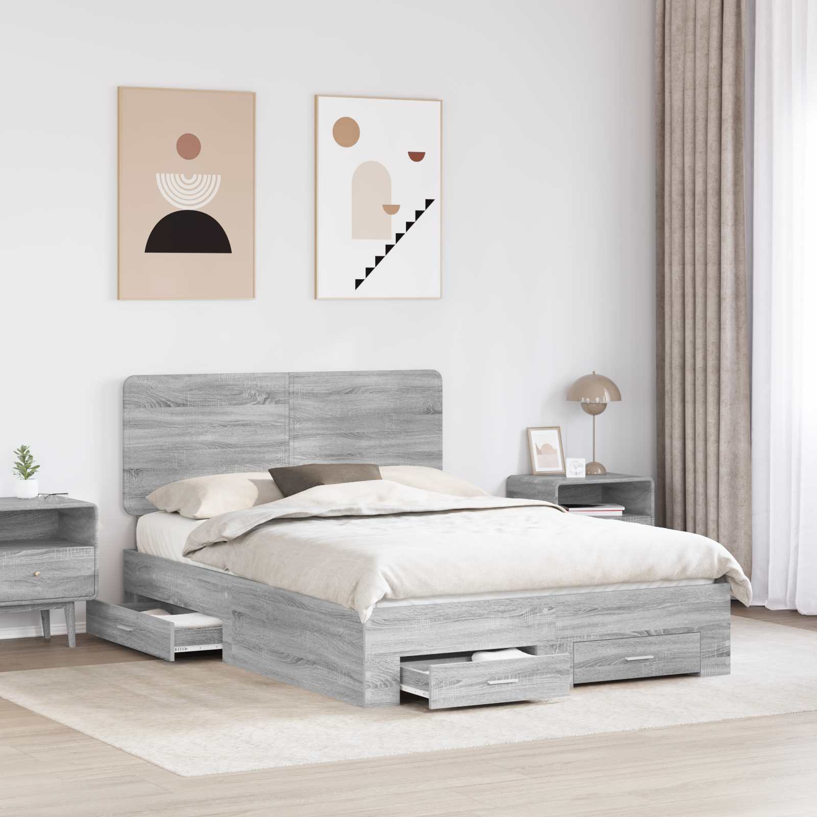 Struttura del letto con testiera Grigio Sonoma 160 x 200 cm | homemem39