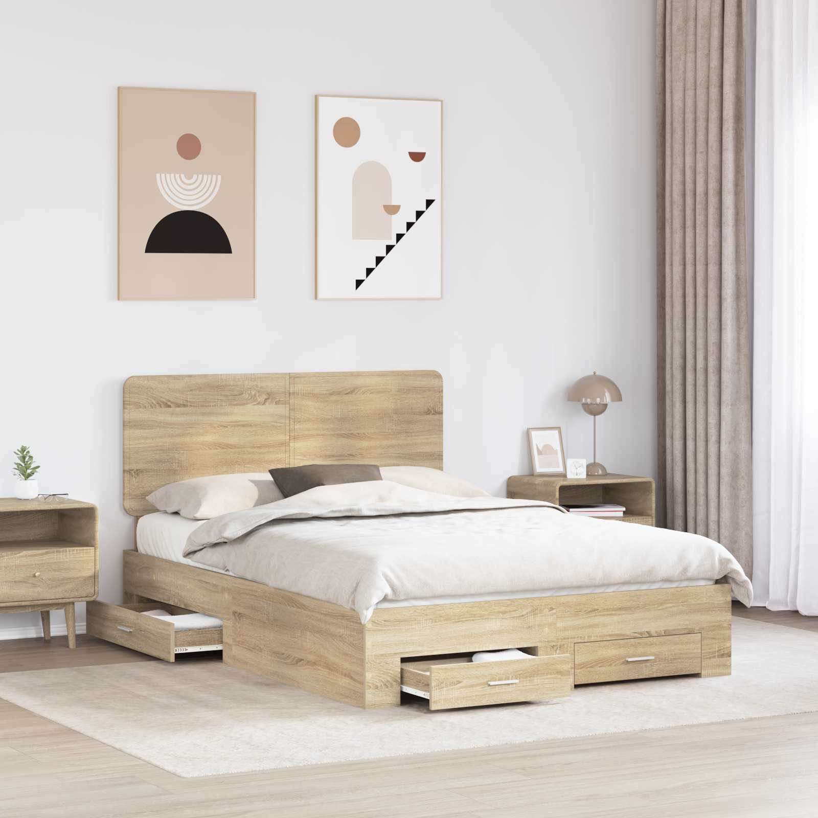 Struttura del letto con testiera Rovere Sonoma 150 x 200 cm | homemem39