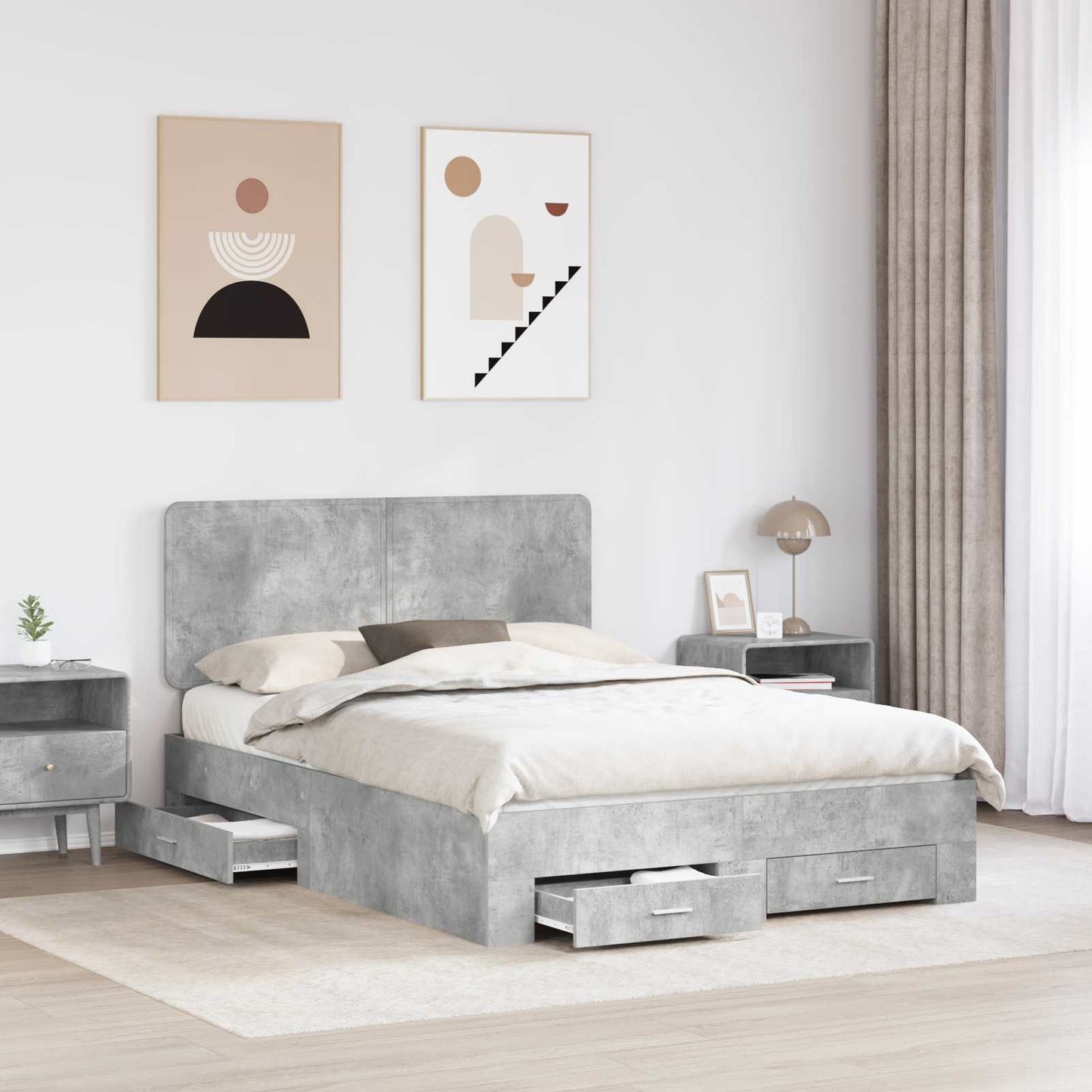 Struttura del letto con testiera Grigio cemento 150 x 200 cm | homemem39