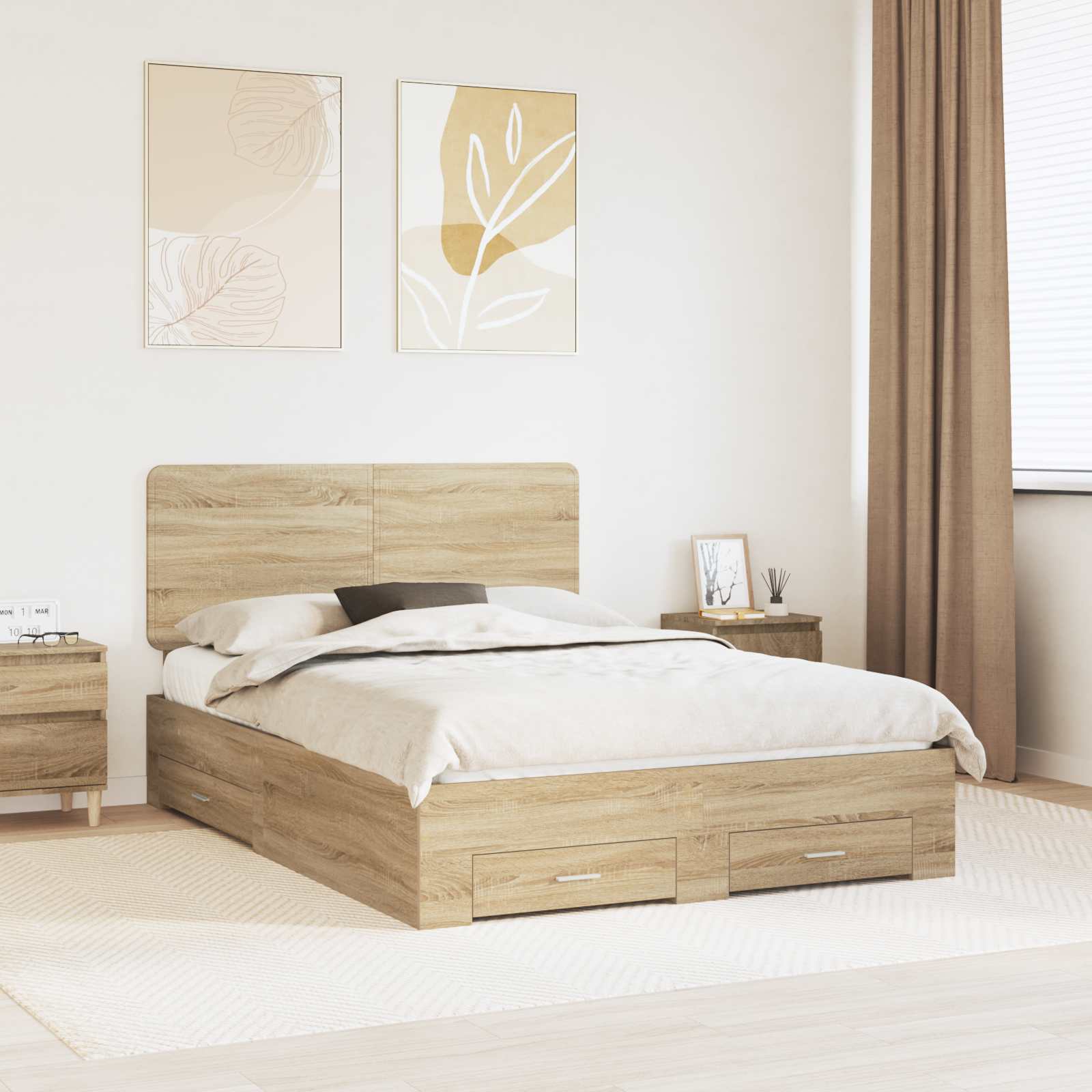 Struttura del letto con testiera Rovere Sonoma 140 x 190 cm | homemem39