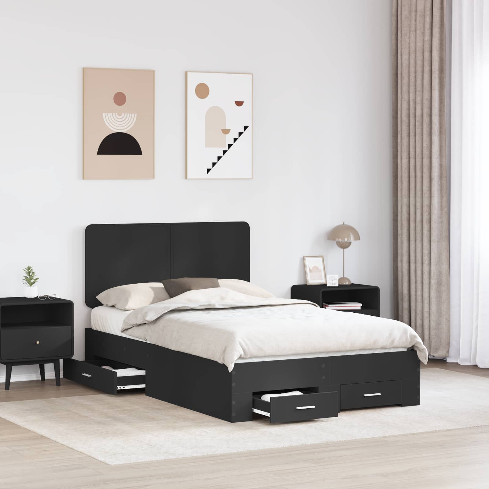 Struttura del letto Nero 135 x 190 cm Legno multistrato | homemem39