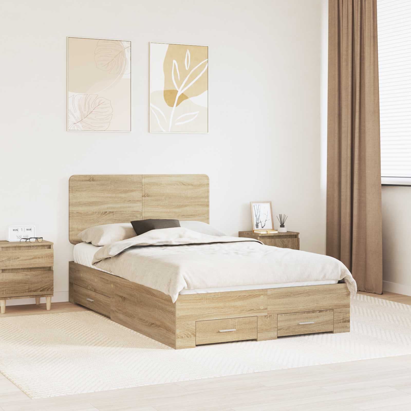 Struttura del letto con testiera Rovere Sonoma 135 x 190 cm | homemem39