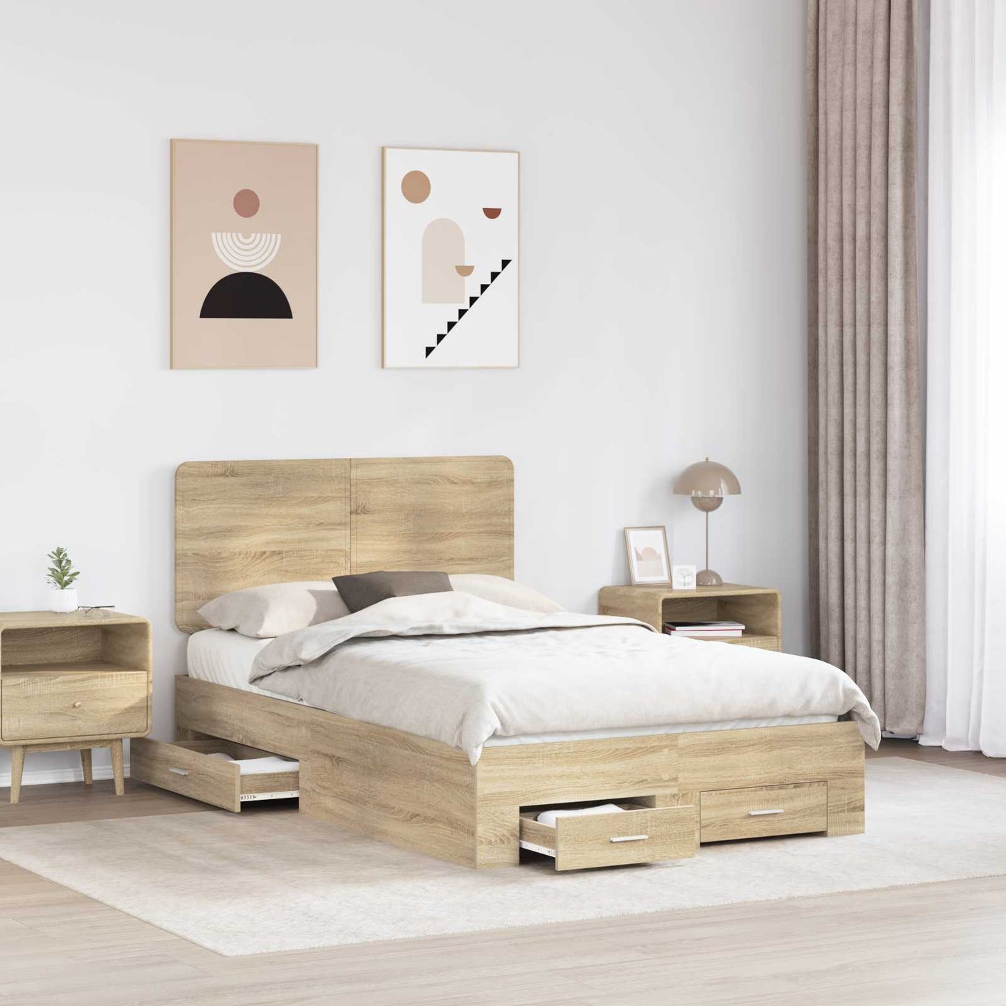 Struttura del letto con testiera Rovere Sonoma 135 x 190 cm | homemem39