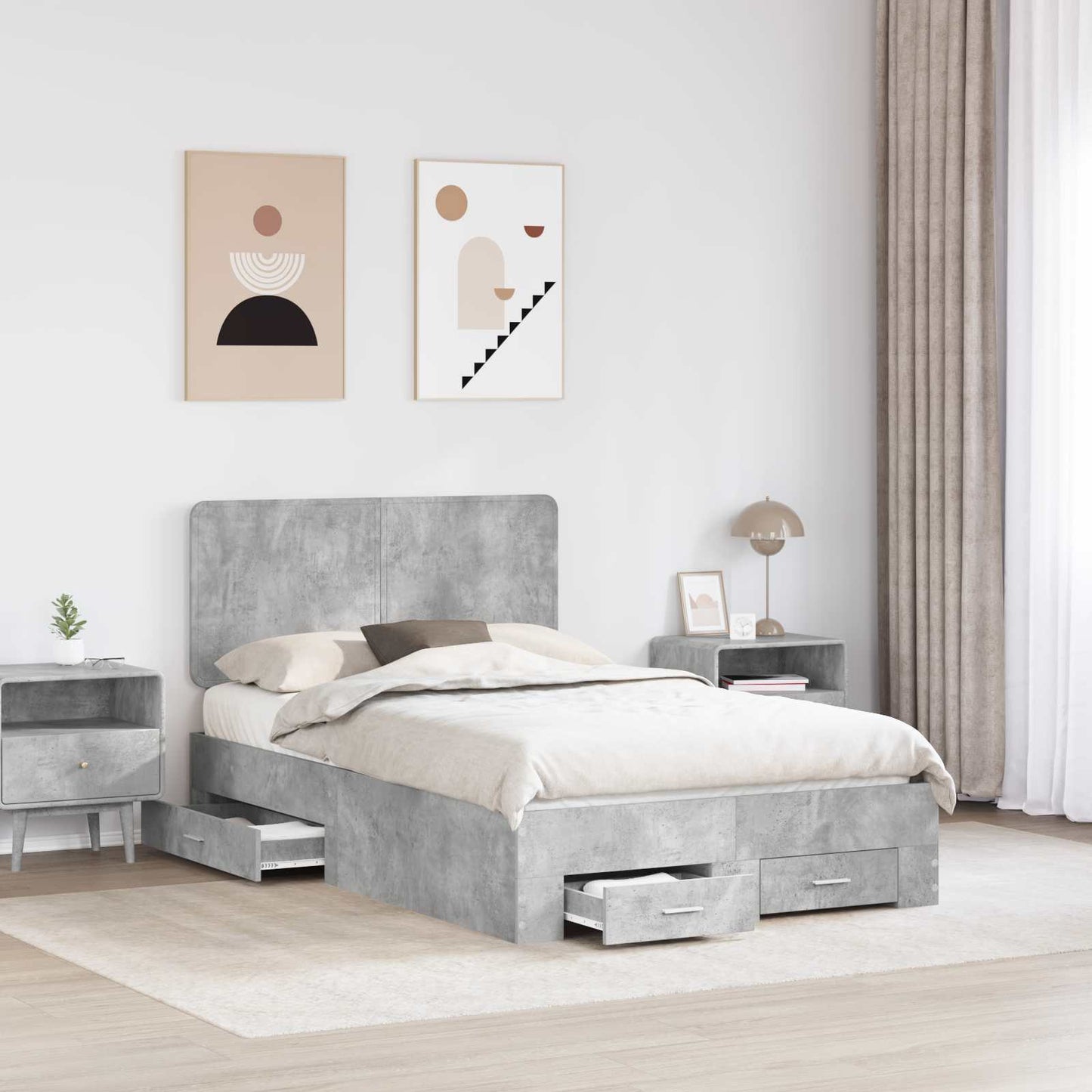 Struttura del letto con testiera Grigio cemento 135 x 190 cm | homemem39