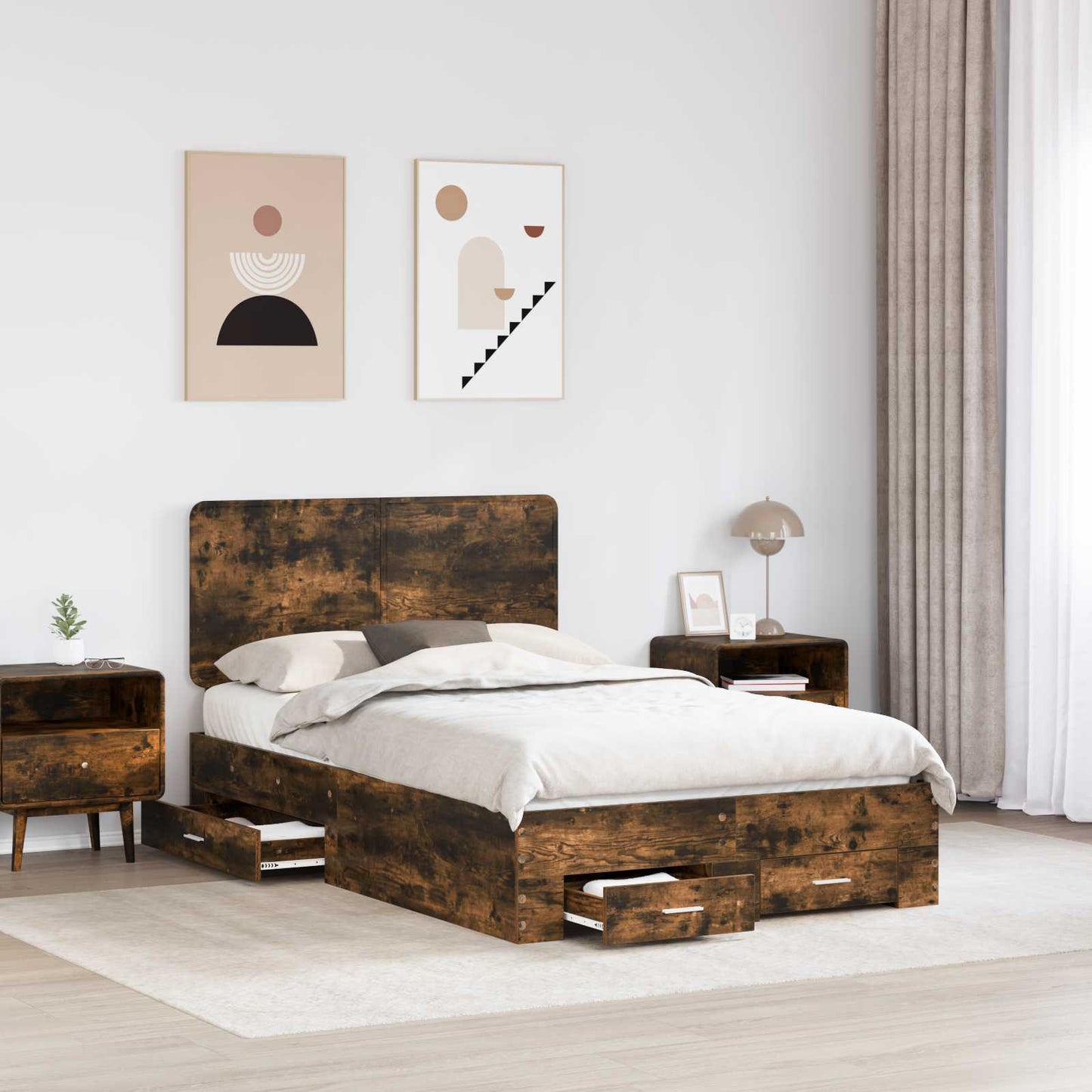 Struttura del letto Rovere fumé 135 x 190 cm Legno multistrato | homemem39