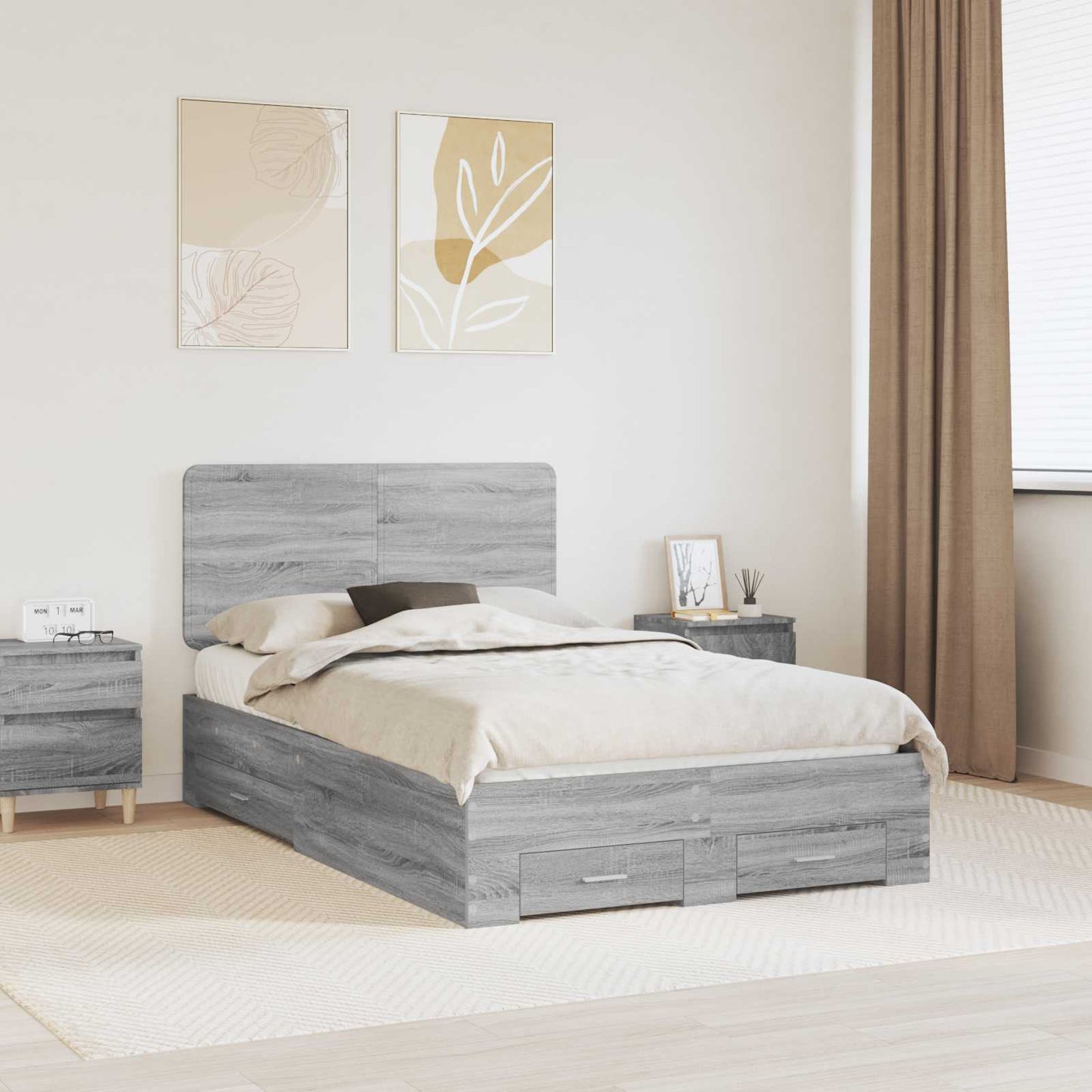 Struttura del letto con testiera Grigio Sonoma 135 x 190 cm | homemem39
