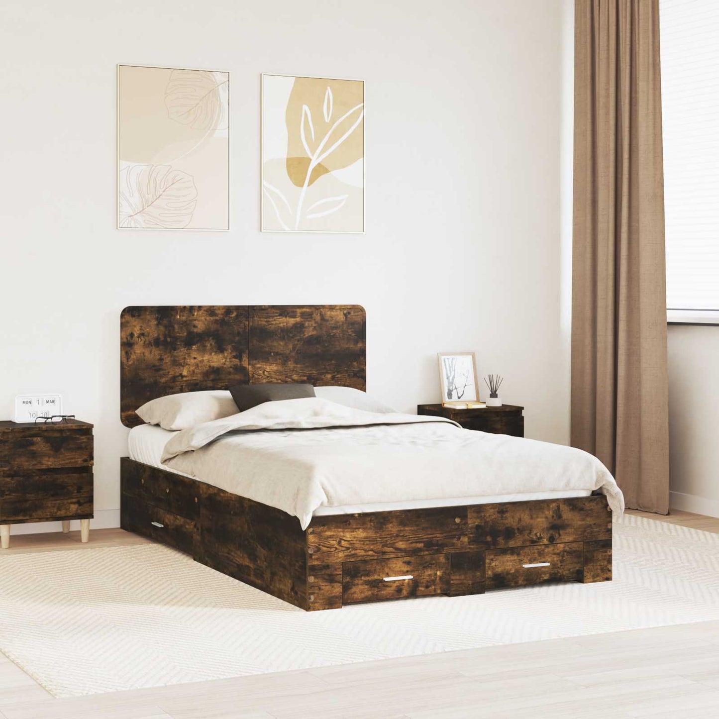 Struttura del letto Rovere fumé 120 x 190 cm Legno multistrato | homemem39