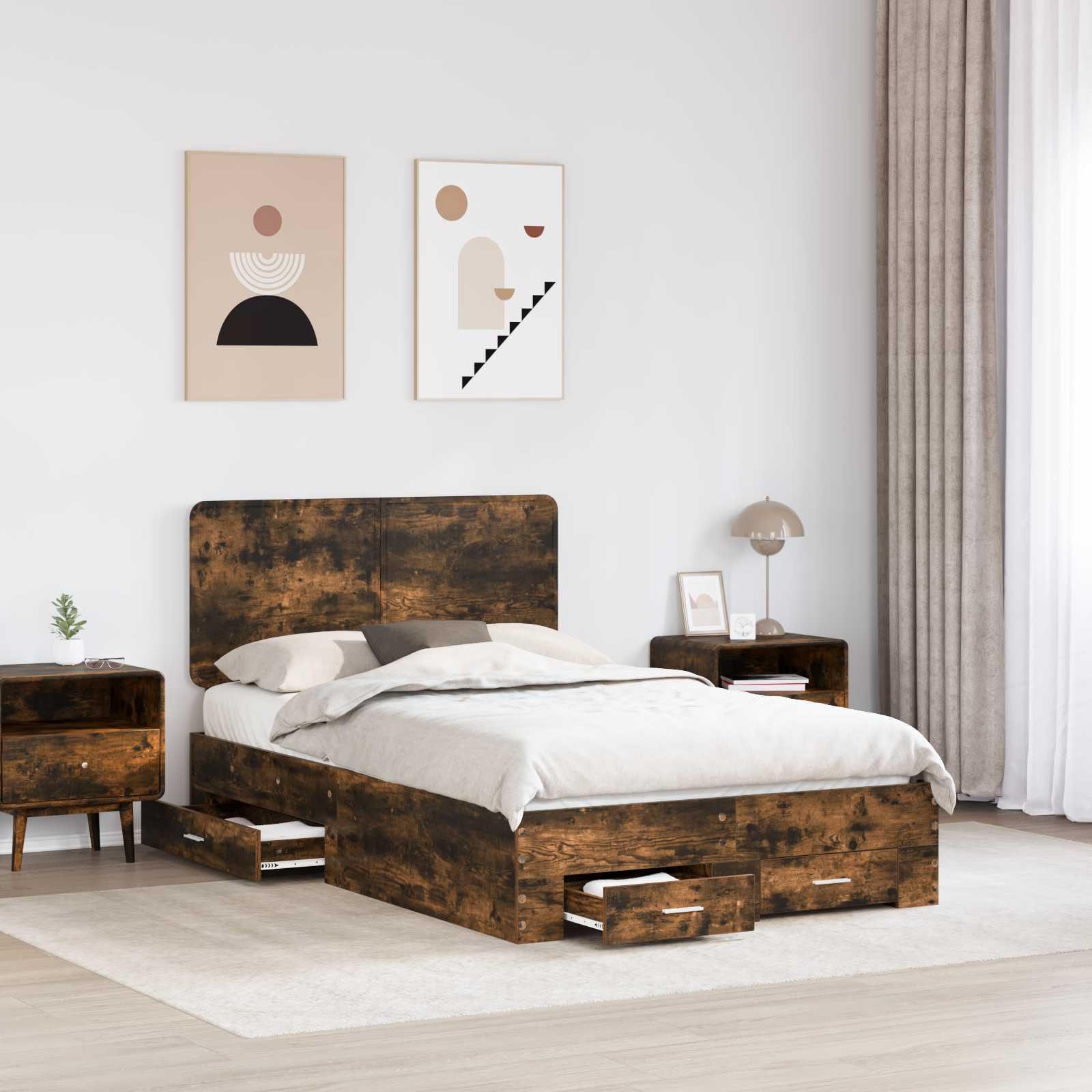 Struttura del letto Rovere fumé 120 x 190 cm Legno multistrato | homemem39