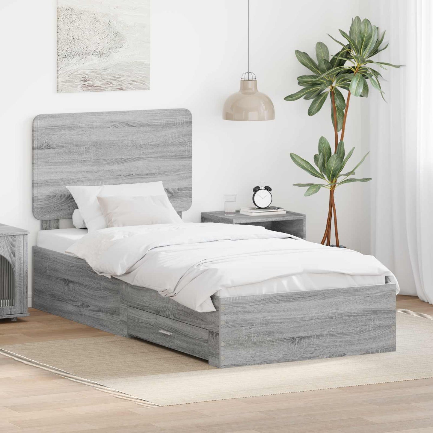 Struttura del letto Grigio Sonoma 90 x 200 cm Legno multistrato | homemem39