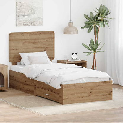 Struttura del letto con cassetto Rovere artigianale 90 x 200 cm | homemem39