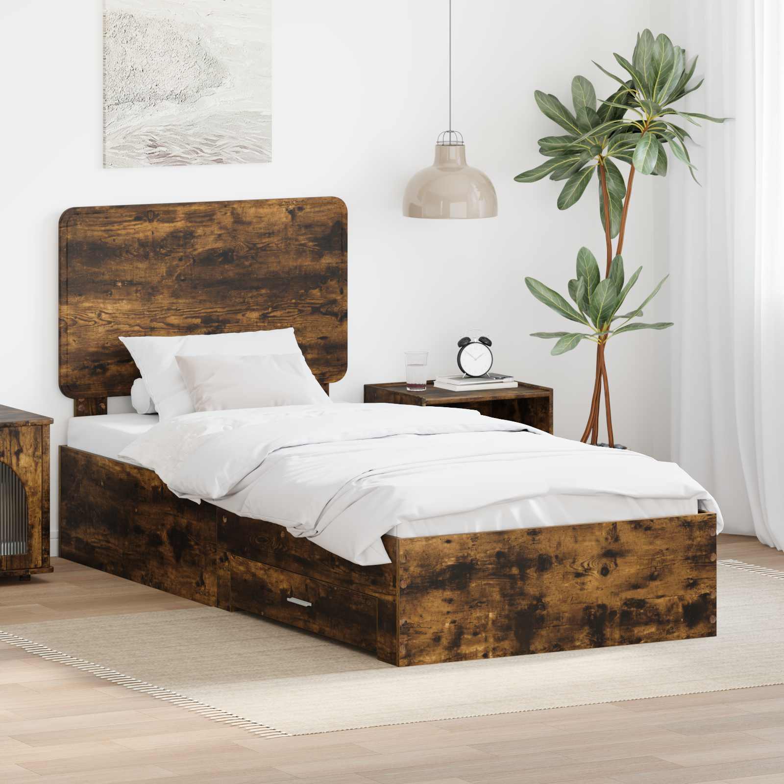 Struttura del letto Rovere fumé 90 x 190 cm Legno multistrato | homemem39