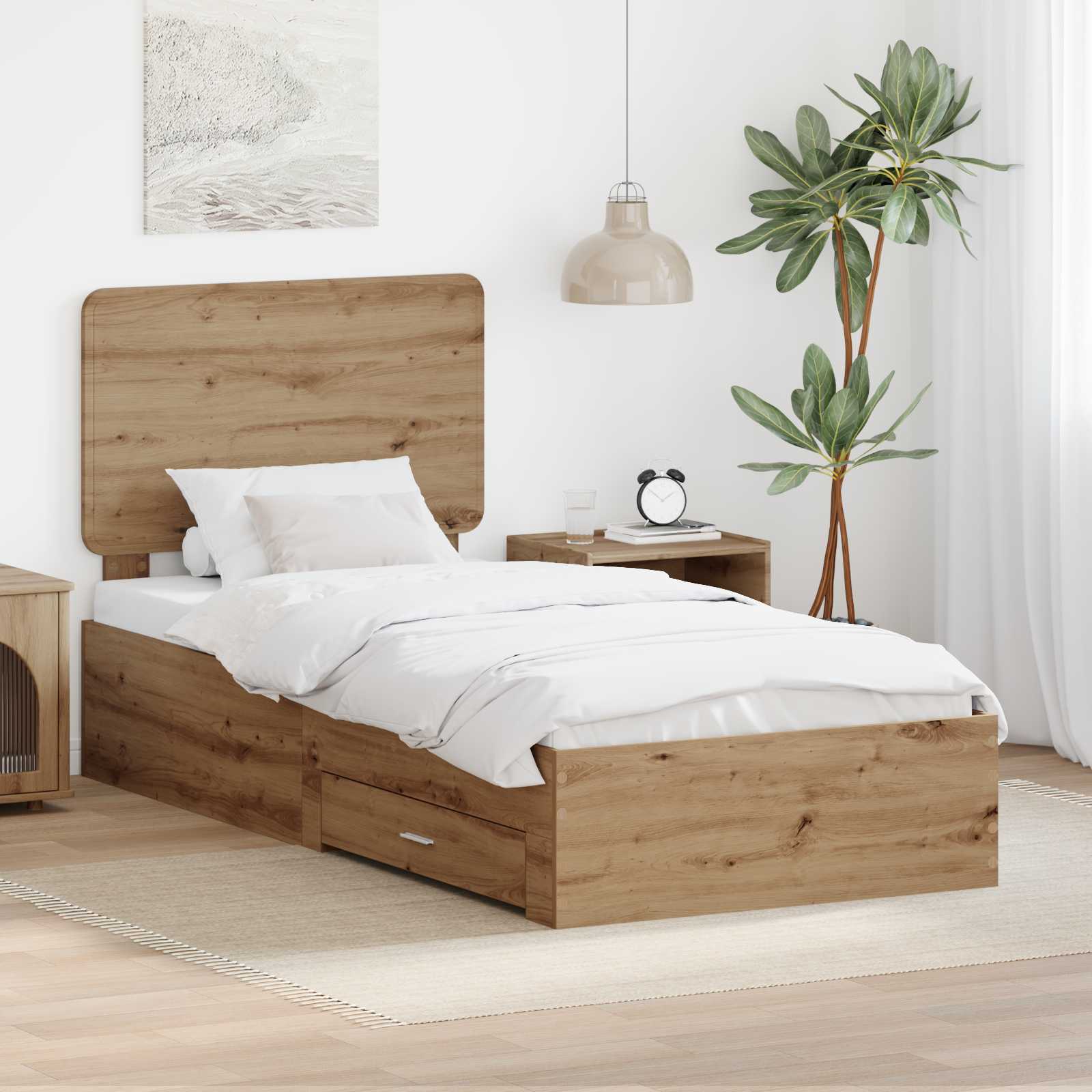 Struttura del letto con cassetto Rovere artigianale 90 x 190 cm | homemem39