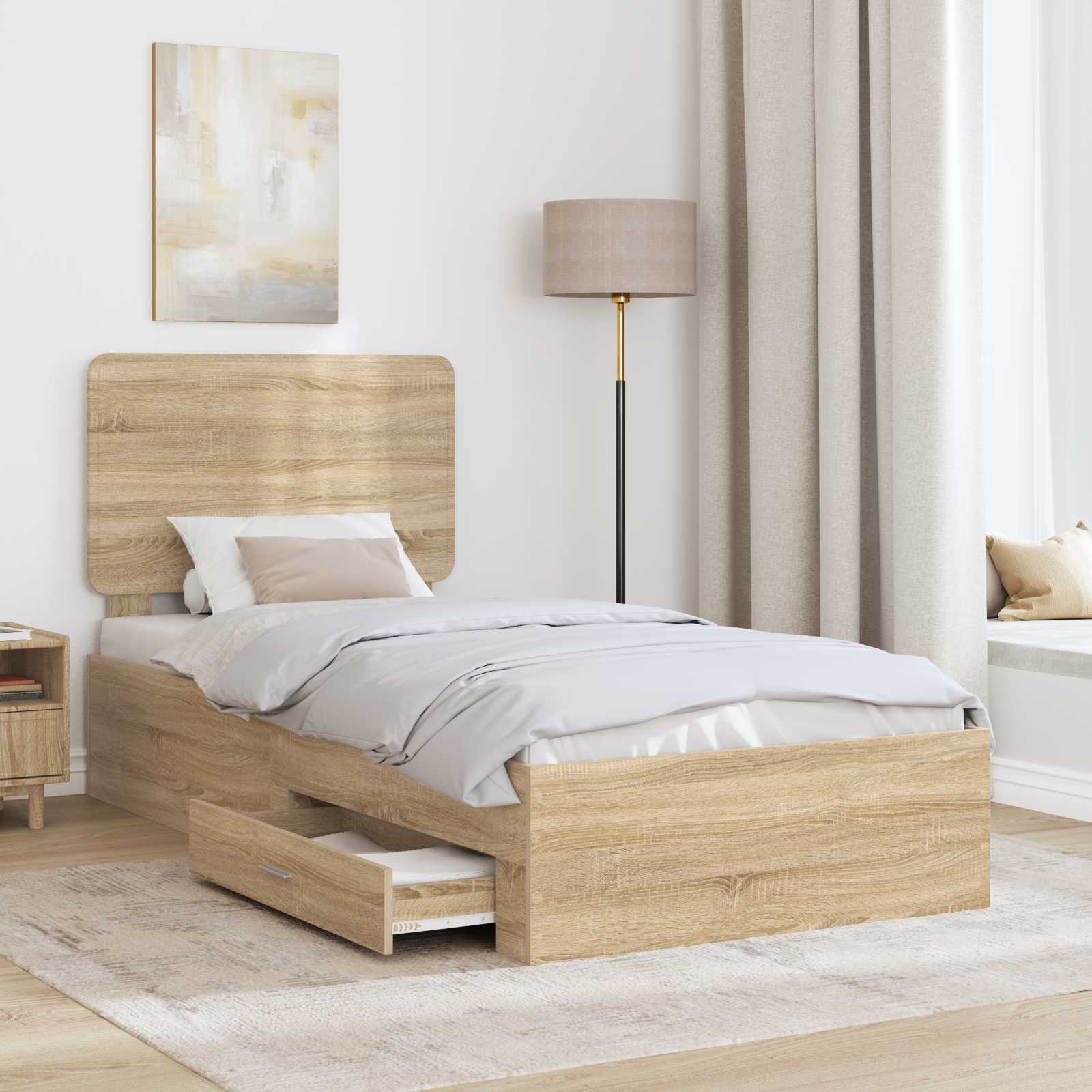 Struttura del letto Rovere Sonoma 75 x 190 cm Legno multistrato | homemem39