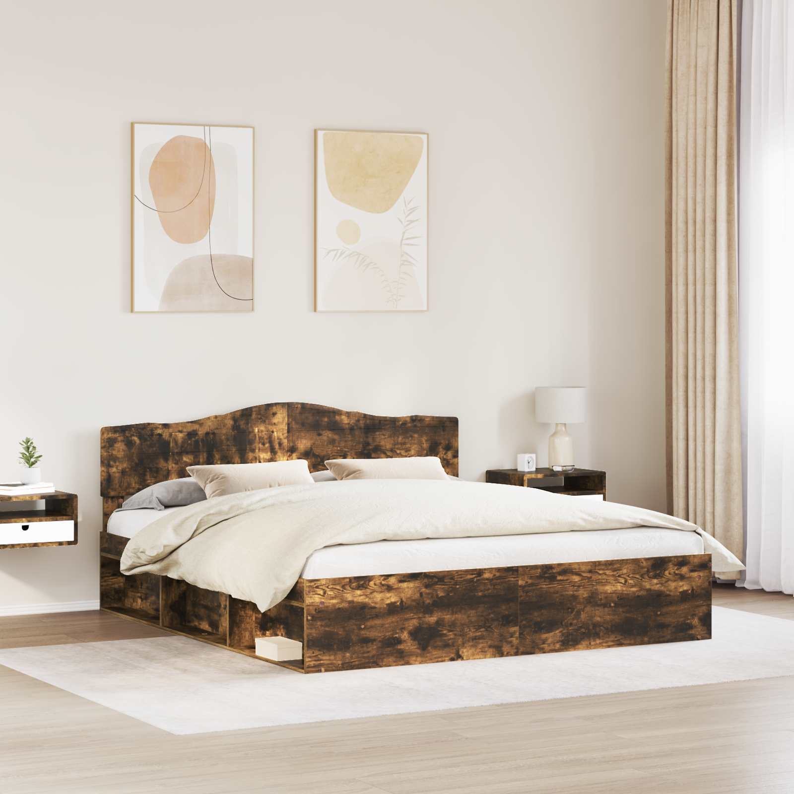 Struttura del letto Rovere fumé 200 x 200 cm Pino massello | homemem39