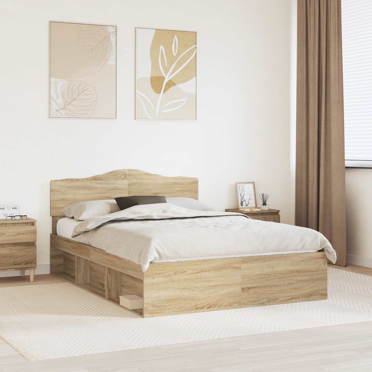 Struttura del letto Rovere Sonoma 150 x 200 cm Pino massello | homemem39