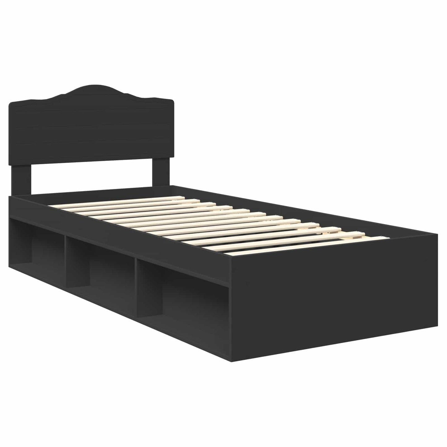 Struttura del letto con testiera Nero 90 x 200 cm Pino massello | homemem39