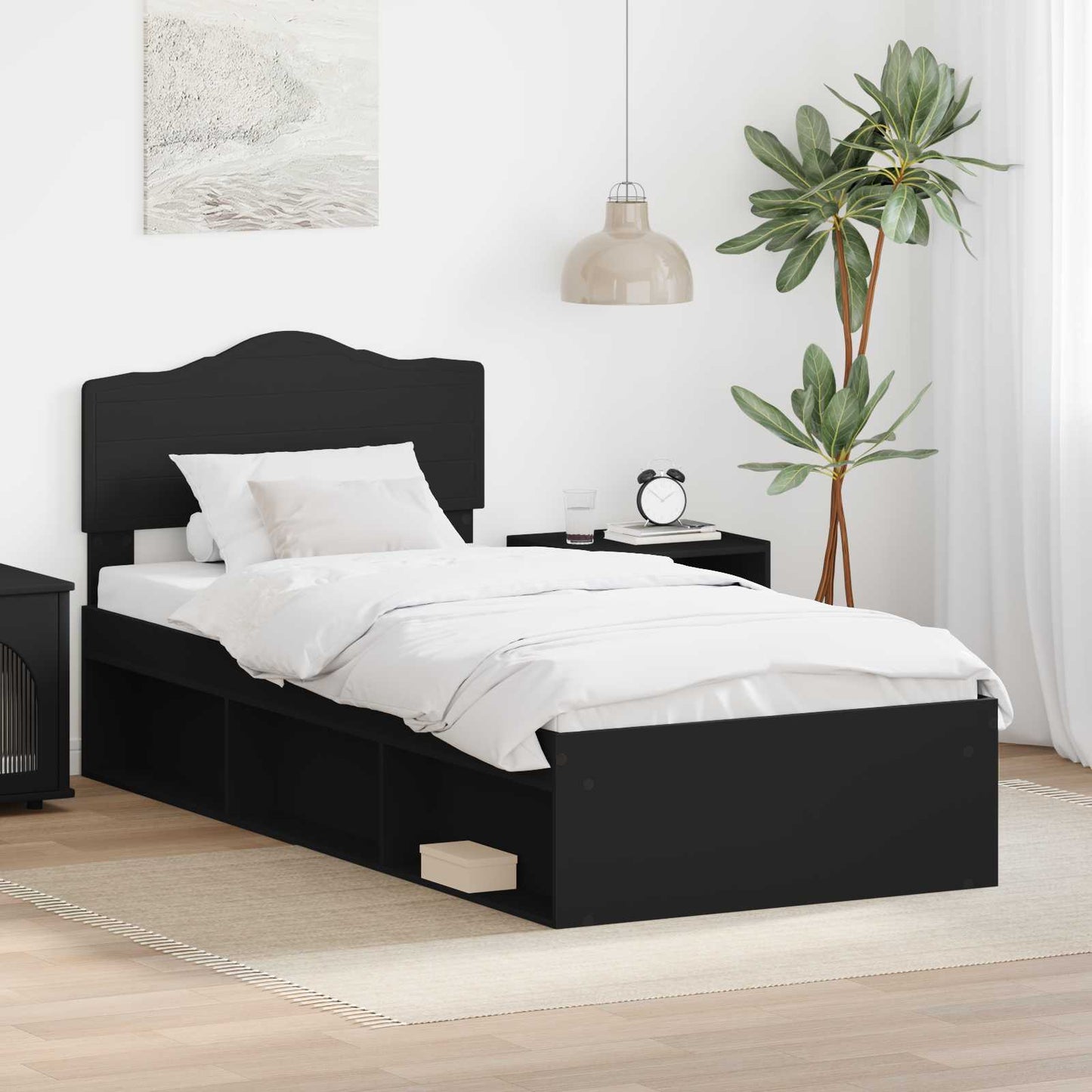 Struttura del letto con testiera Nero 75 x 190 cm Pino massello | homemem39
