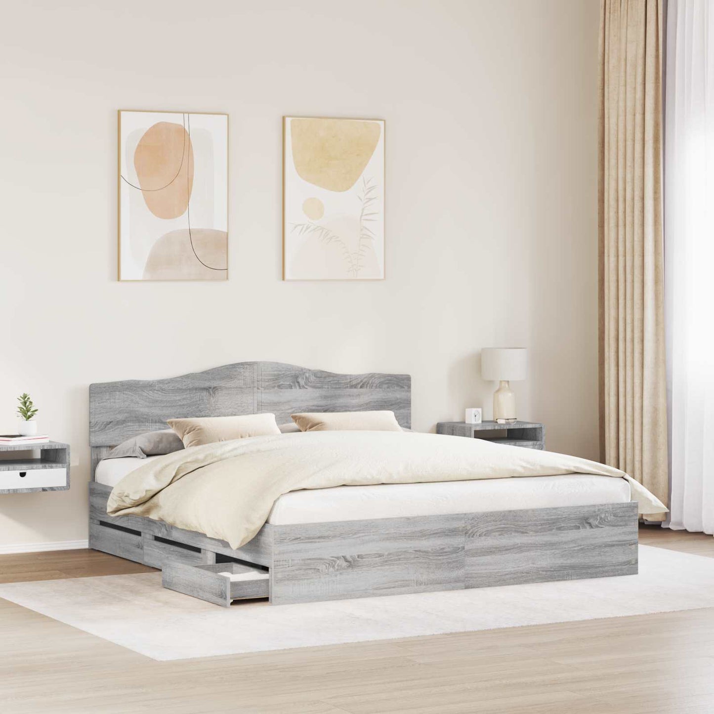 Struttura del letto con cassetto Grigio Sonoma 200 x 200 cm | homemem39