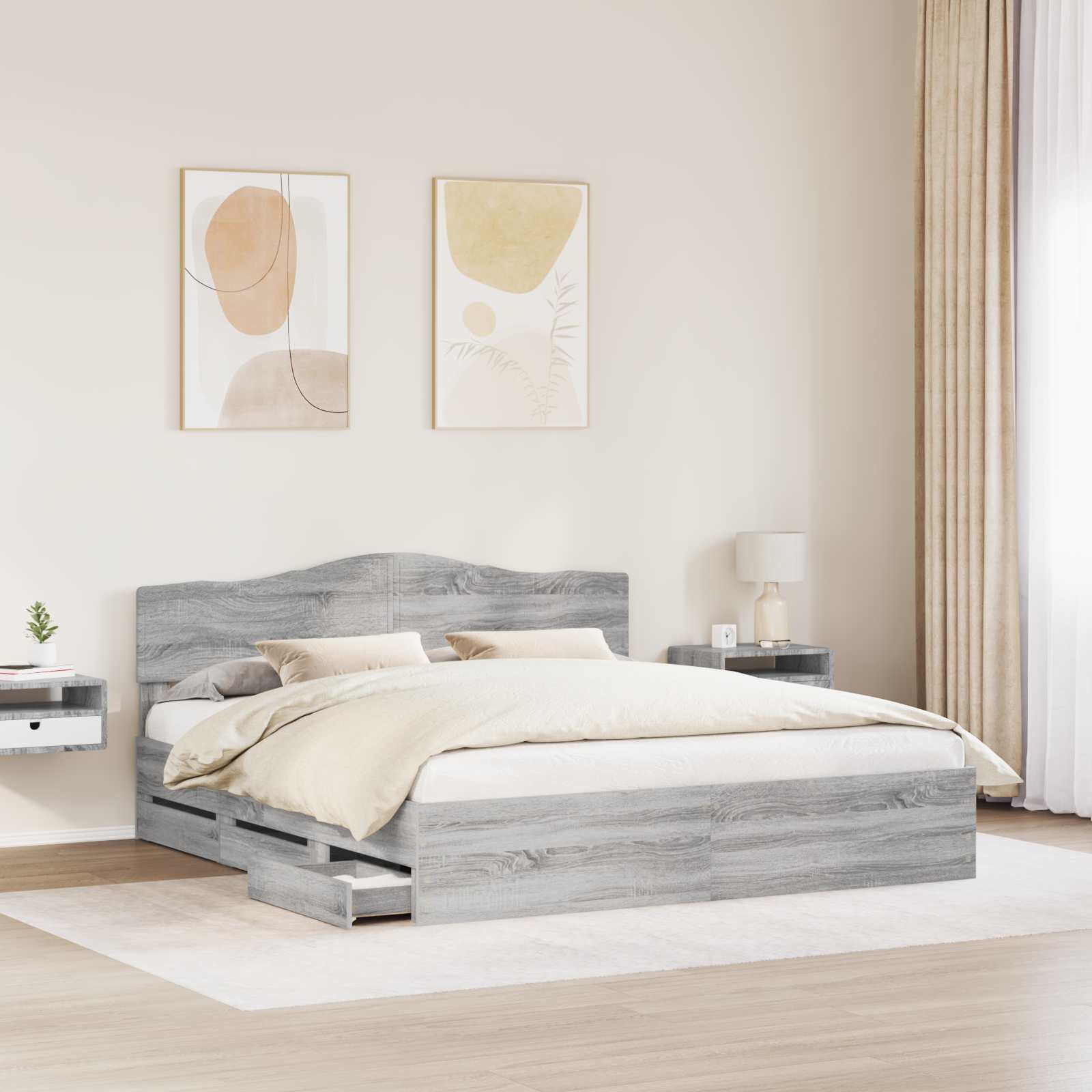 Struttura del letto con cassetto Grigio Sonoma 200 x 200 cm | homemem39