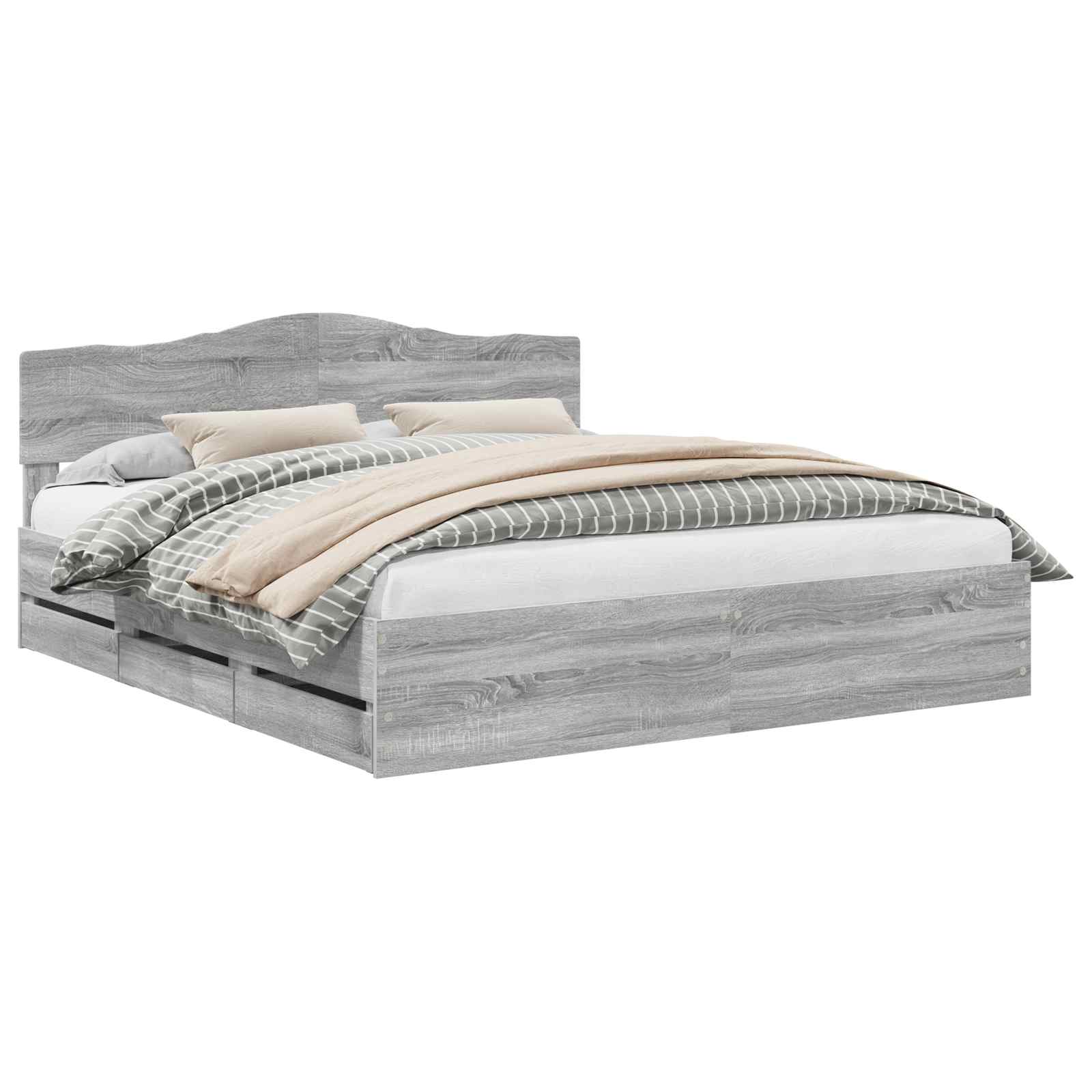 Struttura del letto con cassetto Grigio Sonoma 200 x 200 cm | homemem39