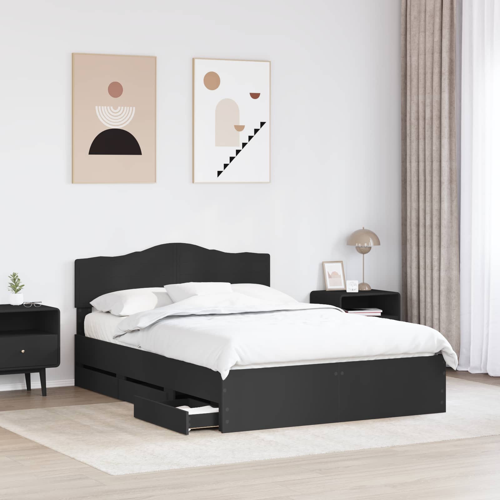 Struttura del letto Nero 160 x 200 cm Legno Ingegnerizzato | homemem39