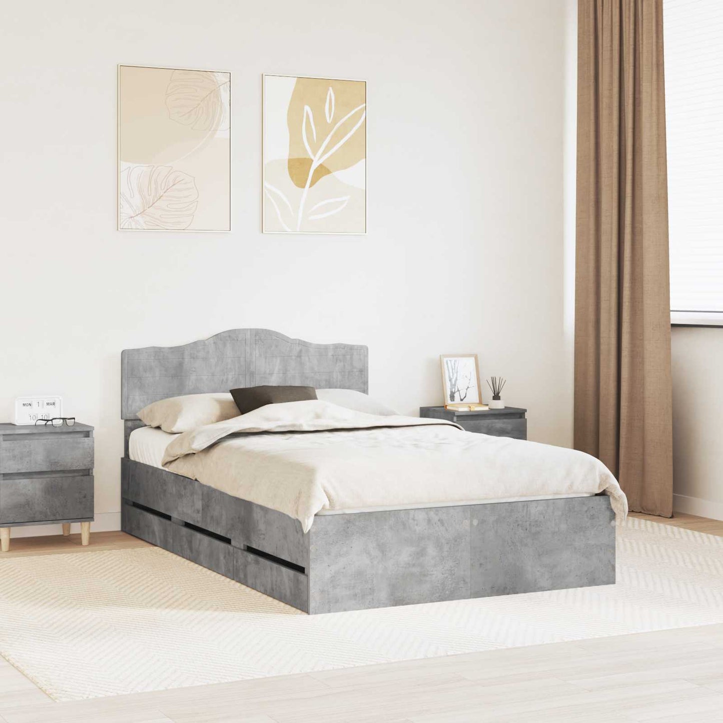 Struttura del letto con cassetto Grigio cemento 135 x 190 cm | homemem39
