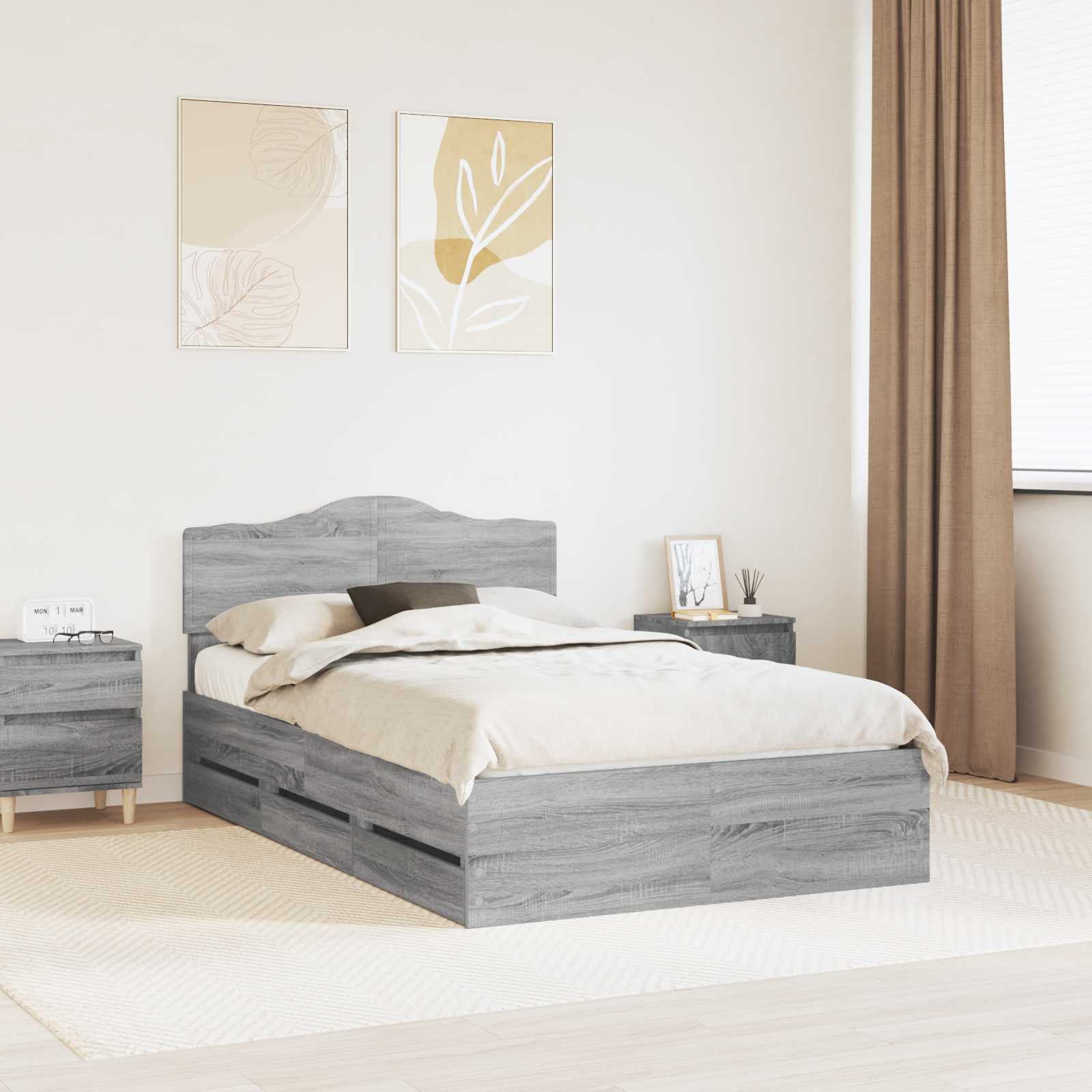Struttura del letto con cassetto Grigio Sonoma 120 x 190 cm | homemem39