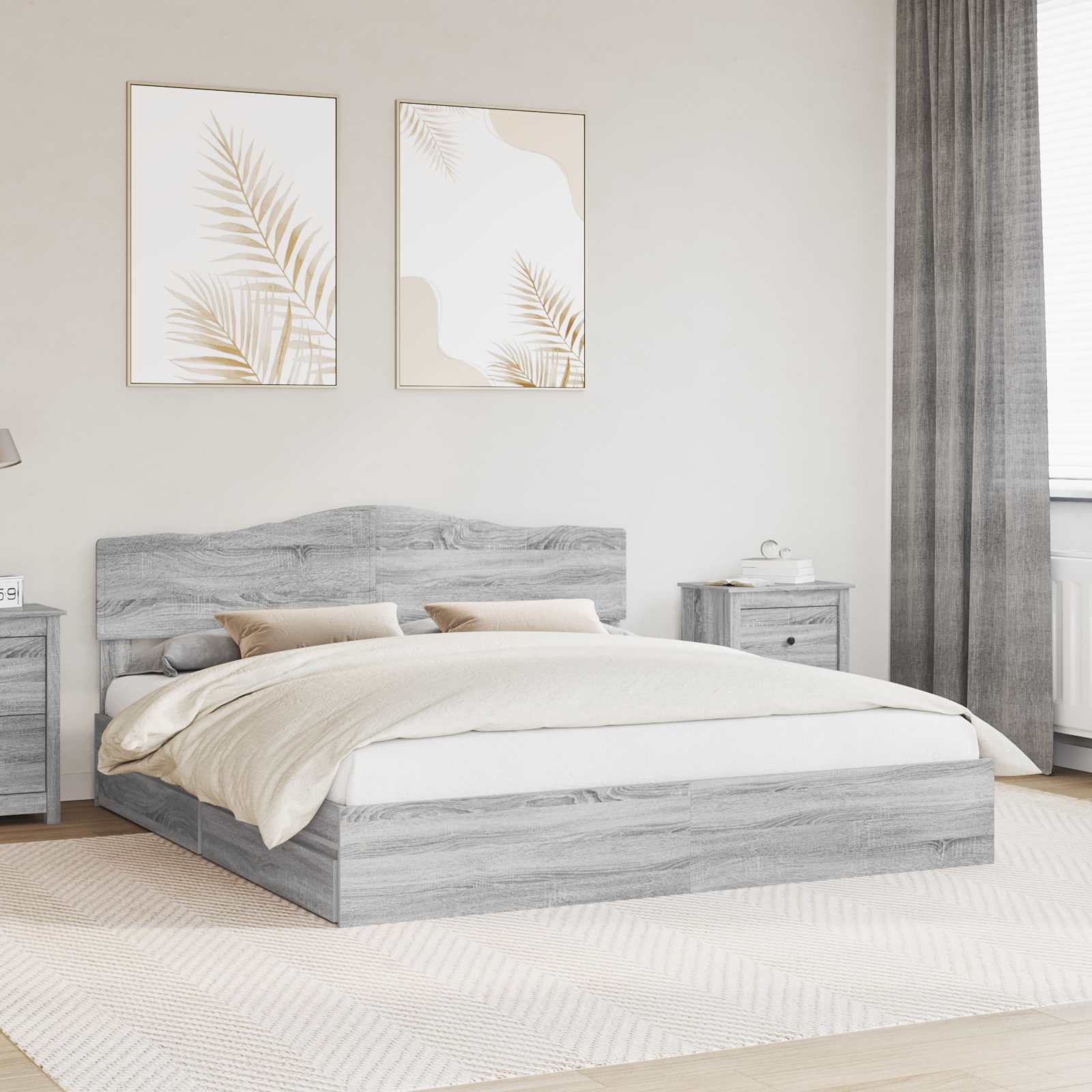 Letto con Contenitore con testiera Grigio Sonoma 180 x 200 cm | homemem39