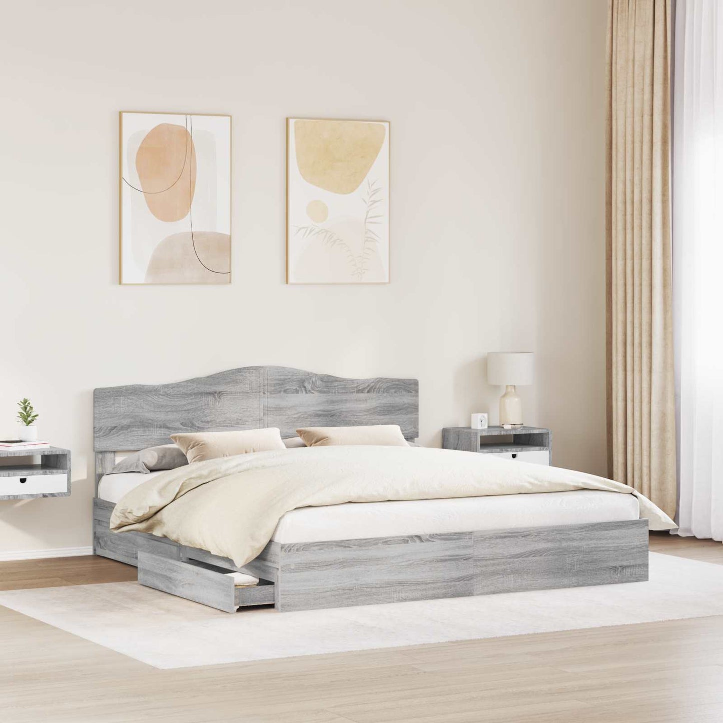 Letto con Contenitore con testiera Grigio Sonoma 180 x 200 cm | homemem39