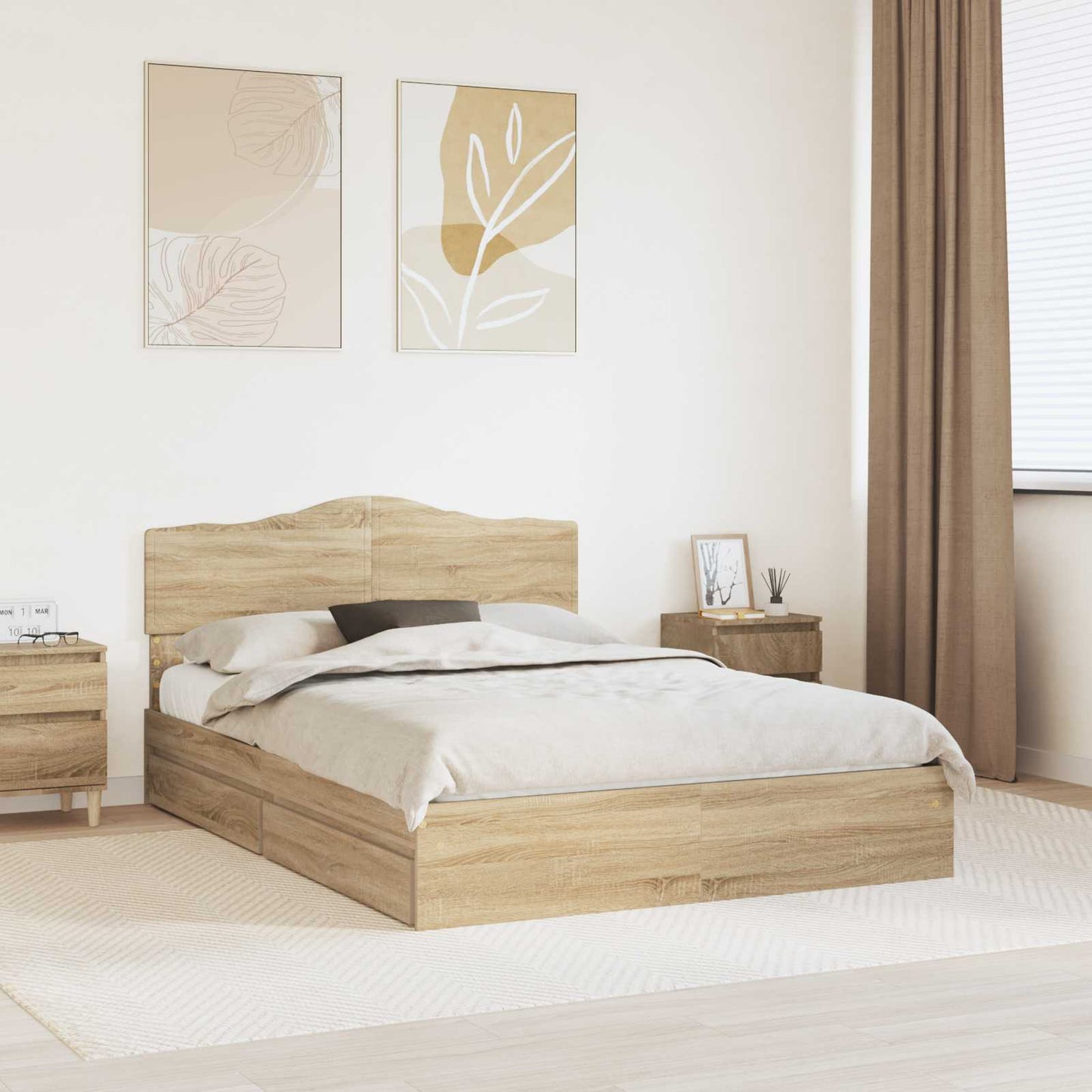 Letto con Contenitore con testiera Rovere Sonoma 160 x 200 cm | homemem39
