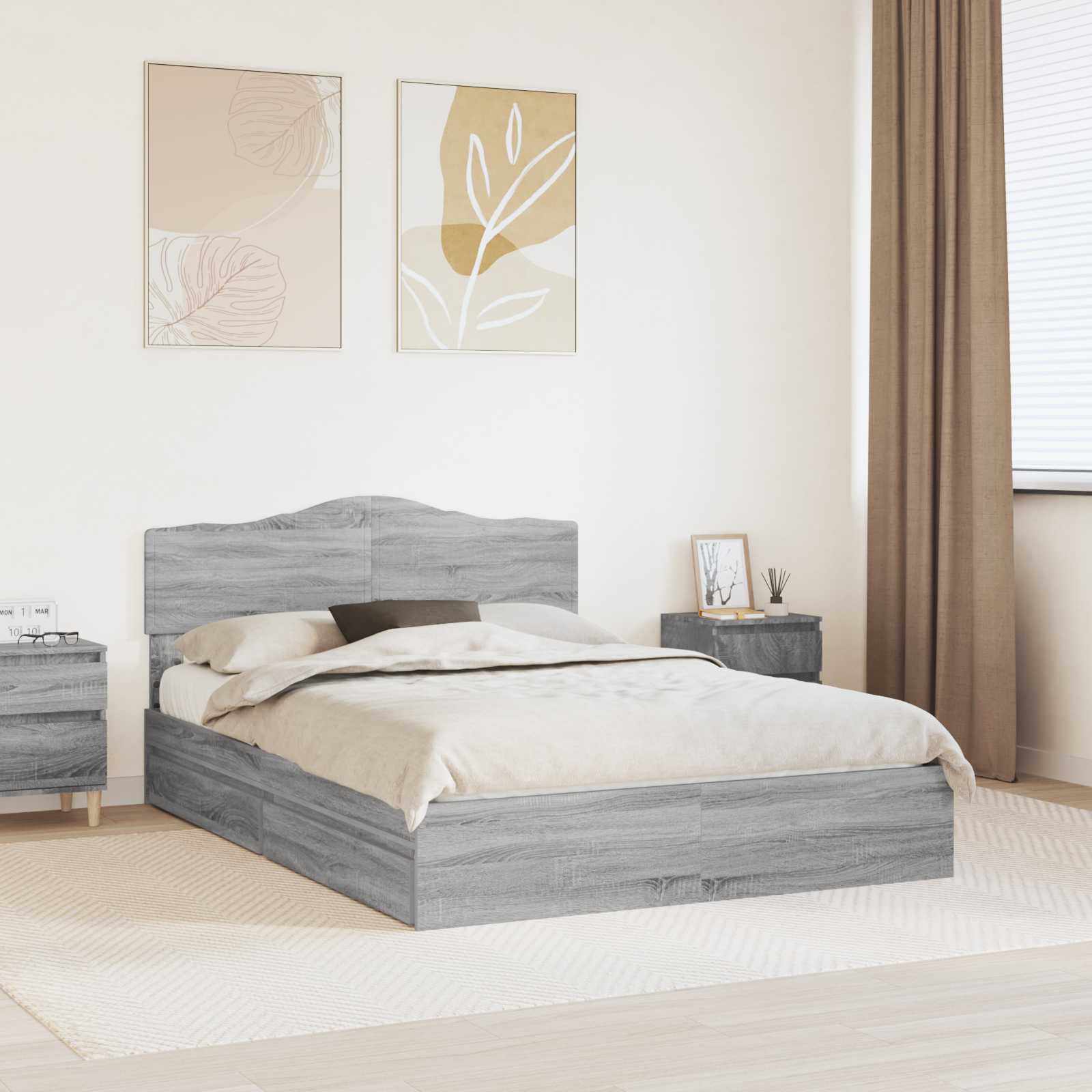 Letto con Contenitore con testiera Grigio Sonoma 160 x 200 cm | homemem39