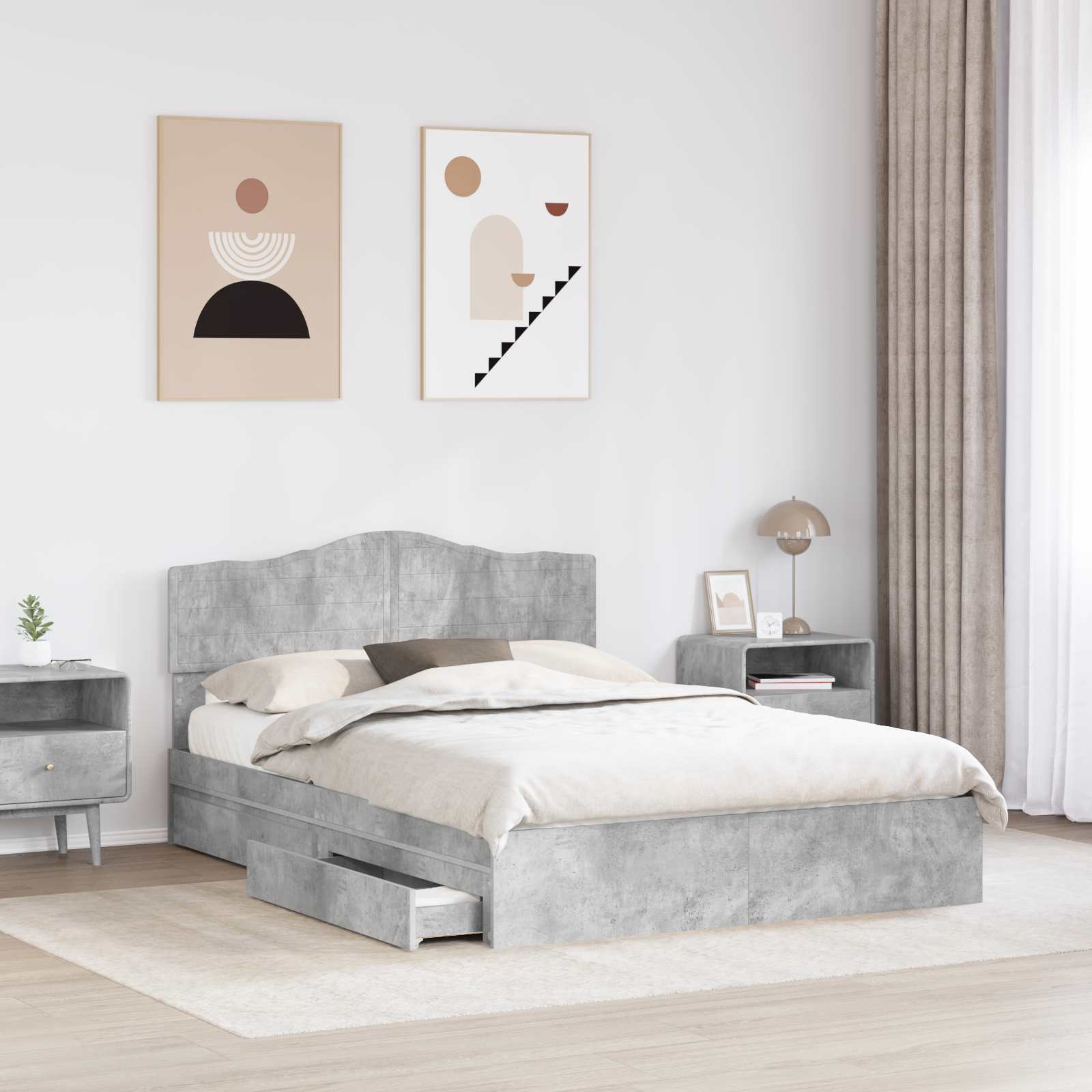 Letto con Contenitore con testiera Grigio cemento 150 x 200 cm | homemem39