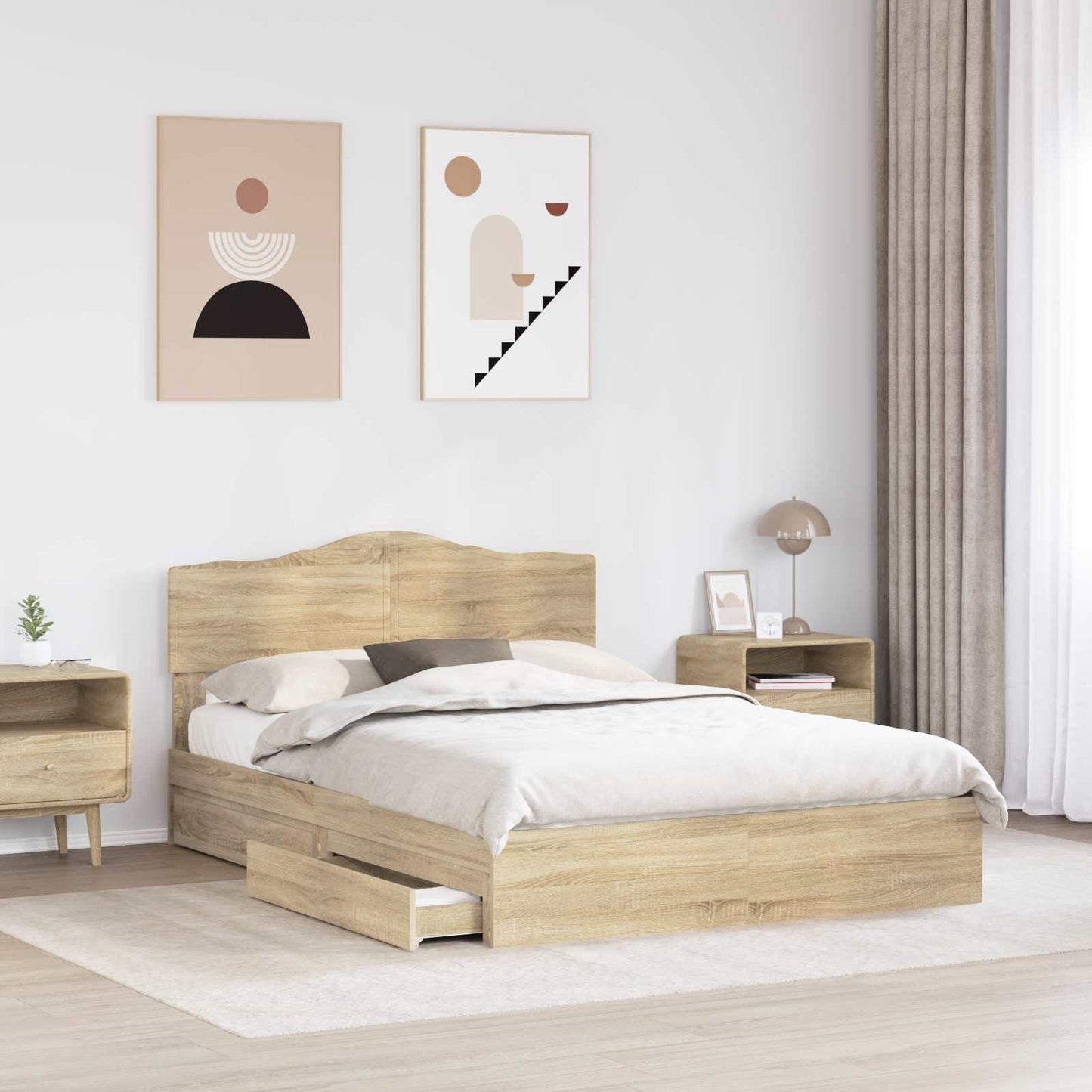 Letto con Contenitore con testiera Rovere Sonoma 140 x 200 cm | homemem39