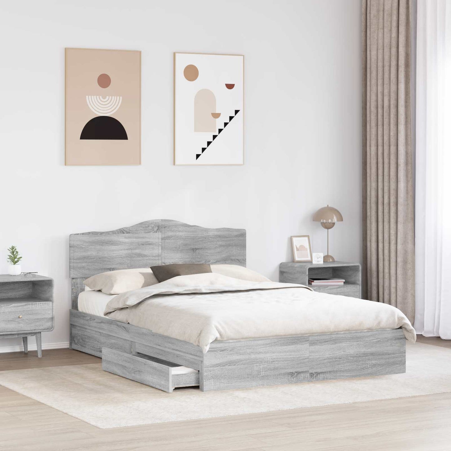 Letto con Contenitore con testiera Grigio Sonoma 140 x 200 cm | homemem39