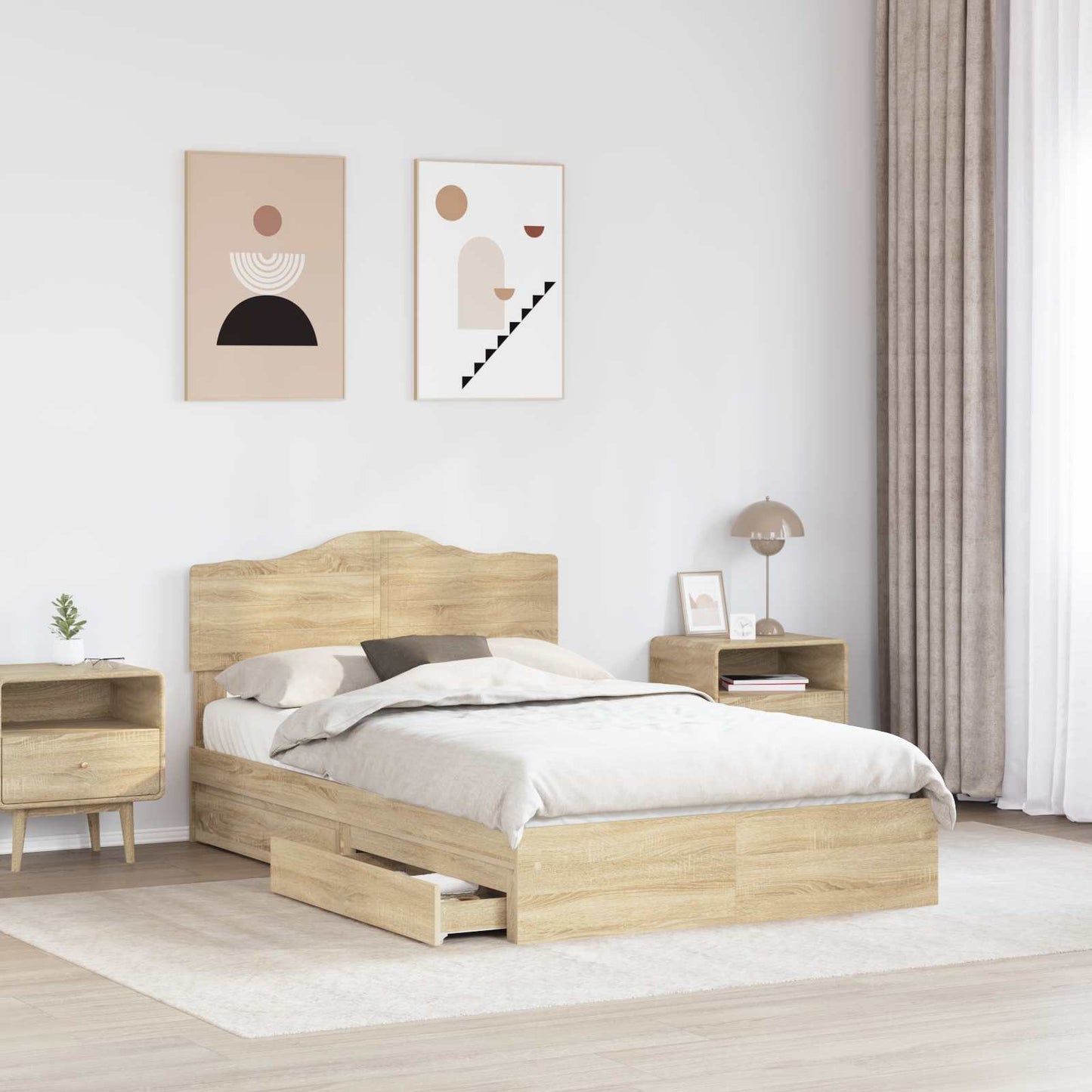 Letto con Contenitore con testiera Rovere Sonoma 135 x 190 cm | homemem39