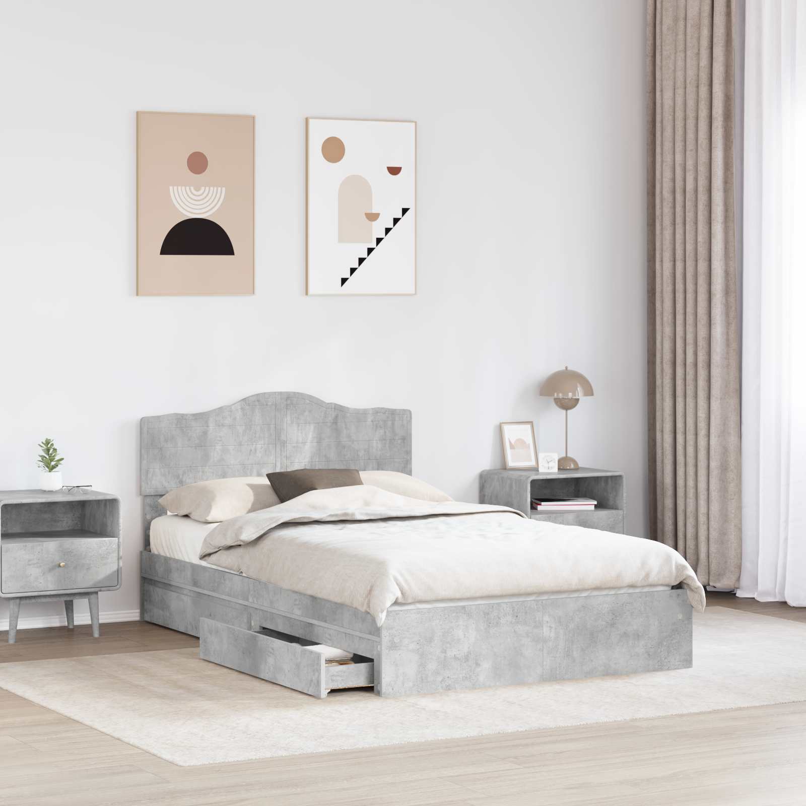 Letto con Contenitore con testiera Grigio cemento 135 x 190 cm | homemem39