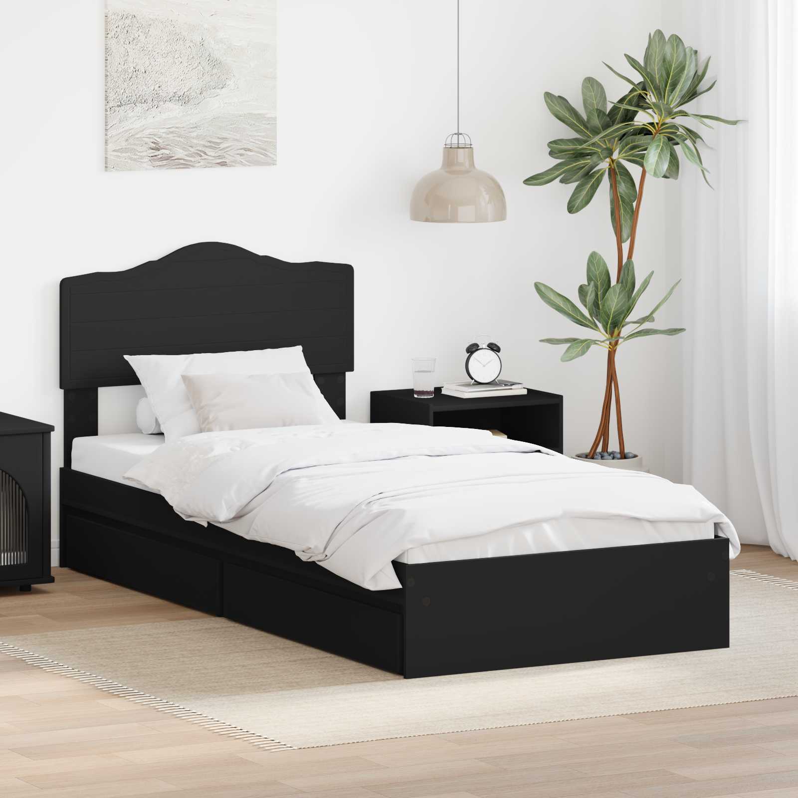 Letto con Contenitore Nero 90 x 190 cm Legno multistrato | homemem39