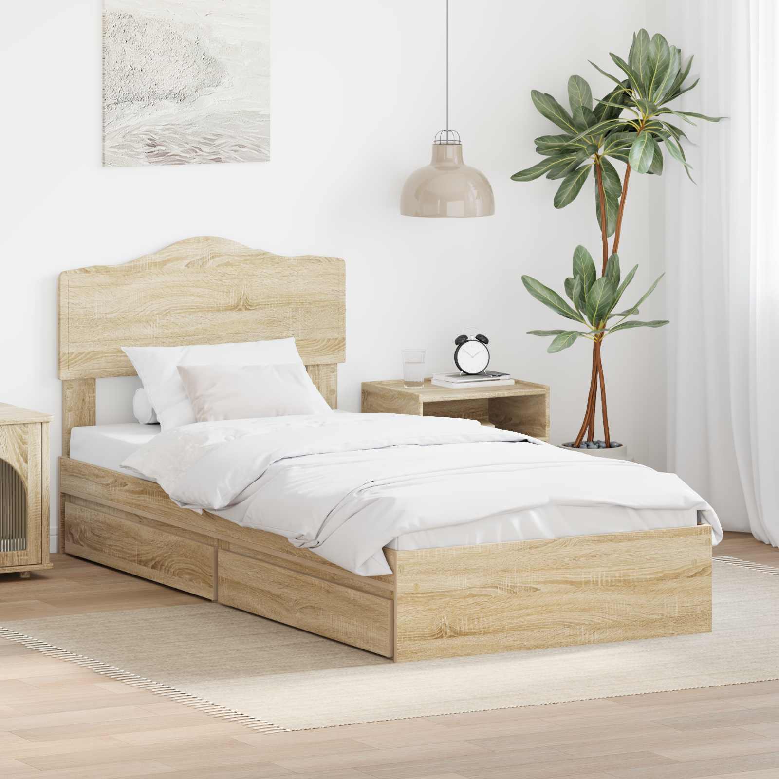 Letto con Contenitore con testiera Rovere Sonoma 90 x 190 cm | homemem39