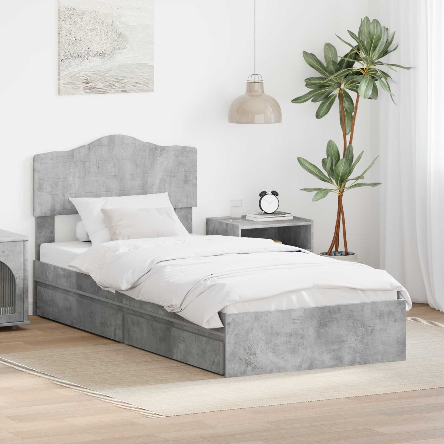 Letto con Contenitore con testiera Grigio cemento 90 x 190 cm | homemem39