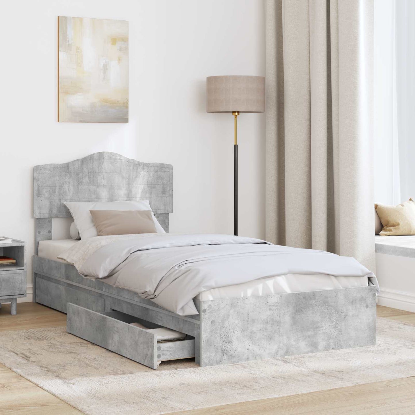 Letto con Contenitore con testiera Grigio cemento 90 x 190 cm | homemem39