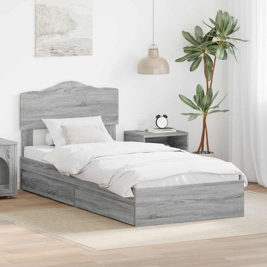 Letto con Contenitore con testiera Grigio Sonoma 90 x 190 cm | homemem39