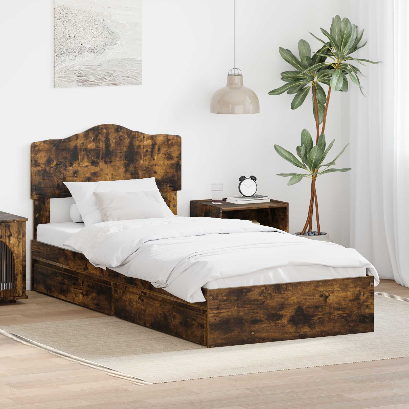 Letto con Contenitore Rovere fumé 70 x 190 cm Legno multistrato | homemem39
